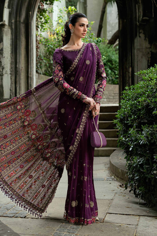 Unstitched Embroidered Chiffon Saree - My Store