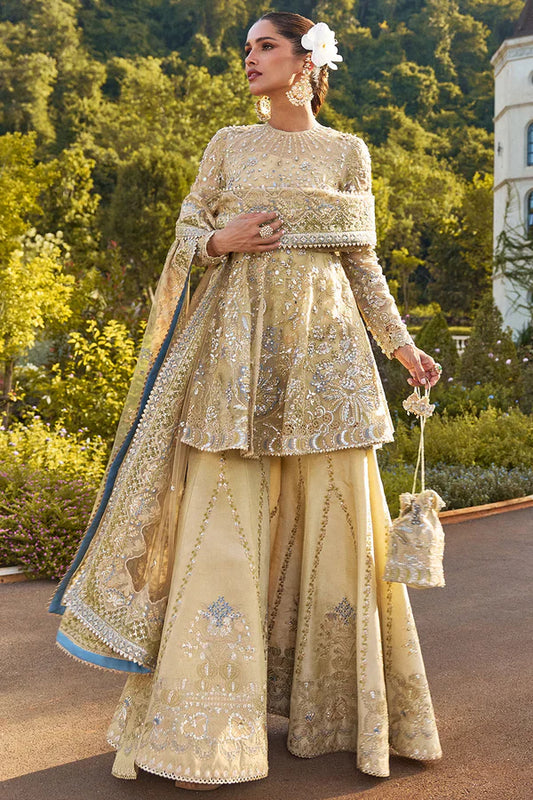 Luxury Hand-Embellished Organza Suit in Gold | Chantelle Formal Unstitched Collection BQU-UF-D752-00 - Silko Store