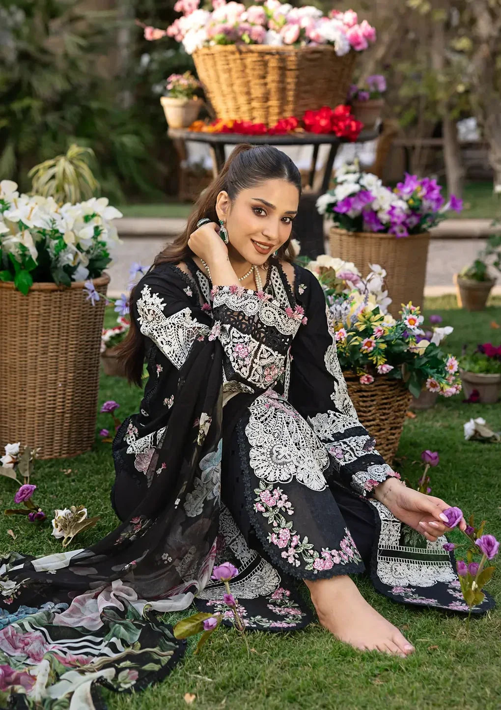 ELM-04 Mahjabeen – Luxury Lawn 2025 (Unstitched 3 Piece) - Silko Store