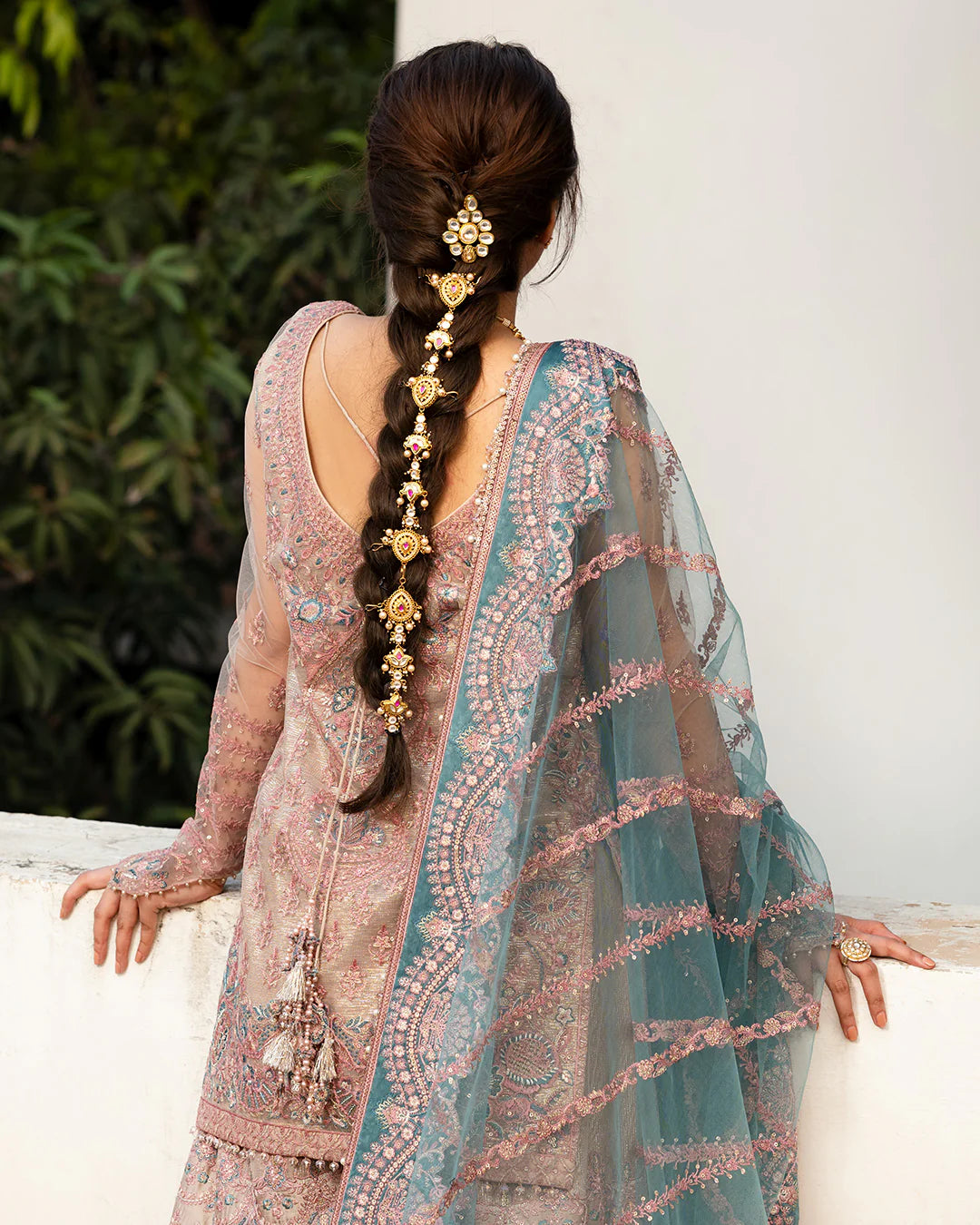 Aytan | Luxury Tea Pink Net Gharara Suit  Heirloom Embroidered Dress | Resham, Tilla & Sequins Work - Silko Store