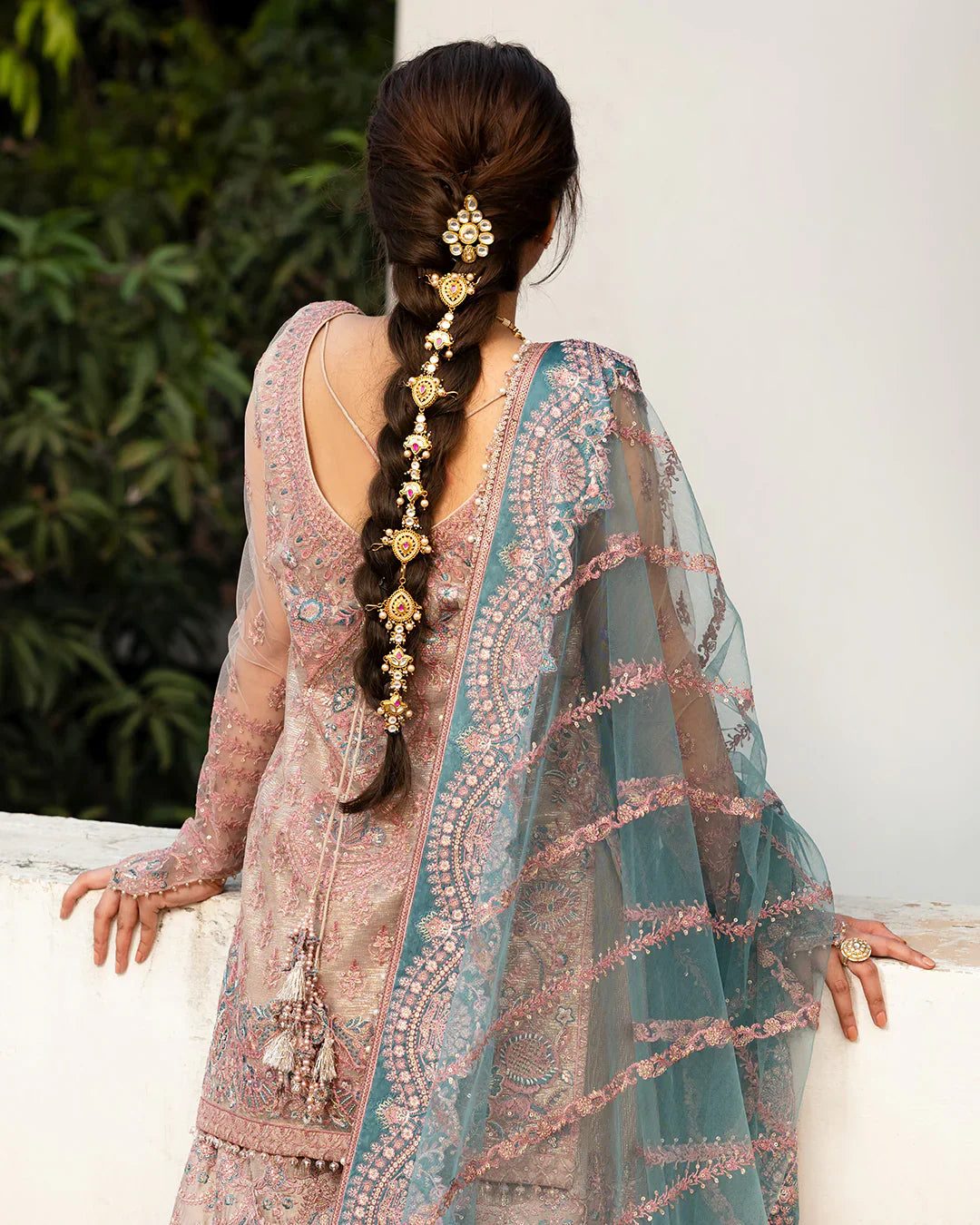 Aytan | Luxury Tea Pink Net Gharara Suit  Heirloom Embroidered Dress | Resham, Tilla & Sequins Work - Silko Store