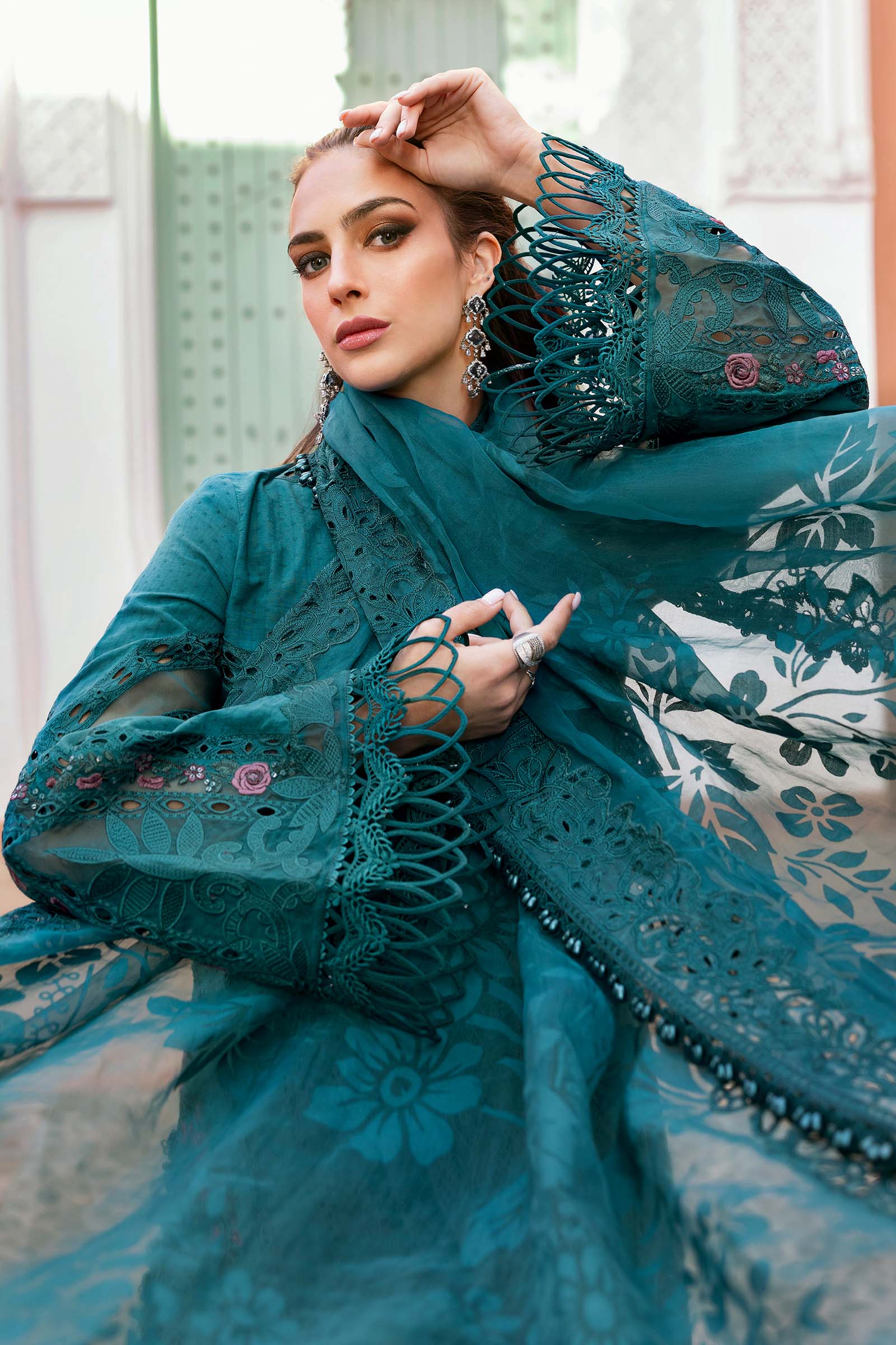 3 Piece Unstitched Embroidered Dobby Lawn Suit | D-2513-B - Silko Store