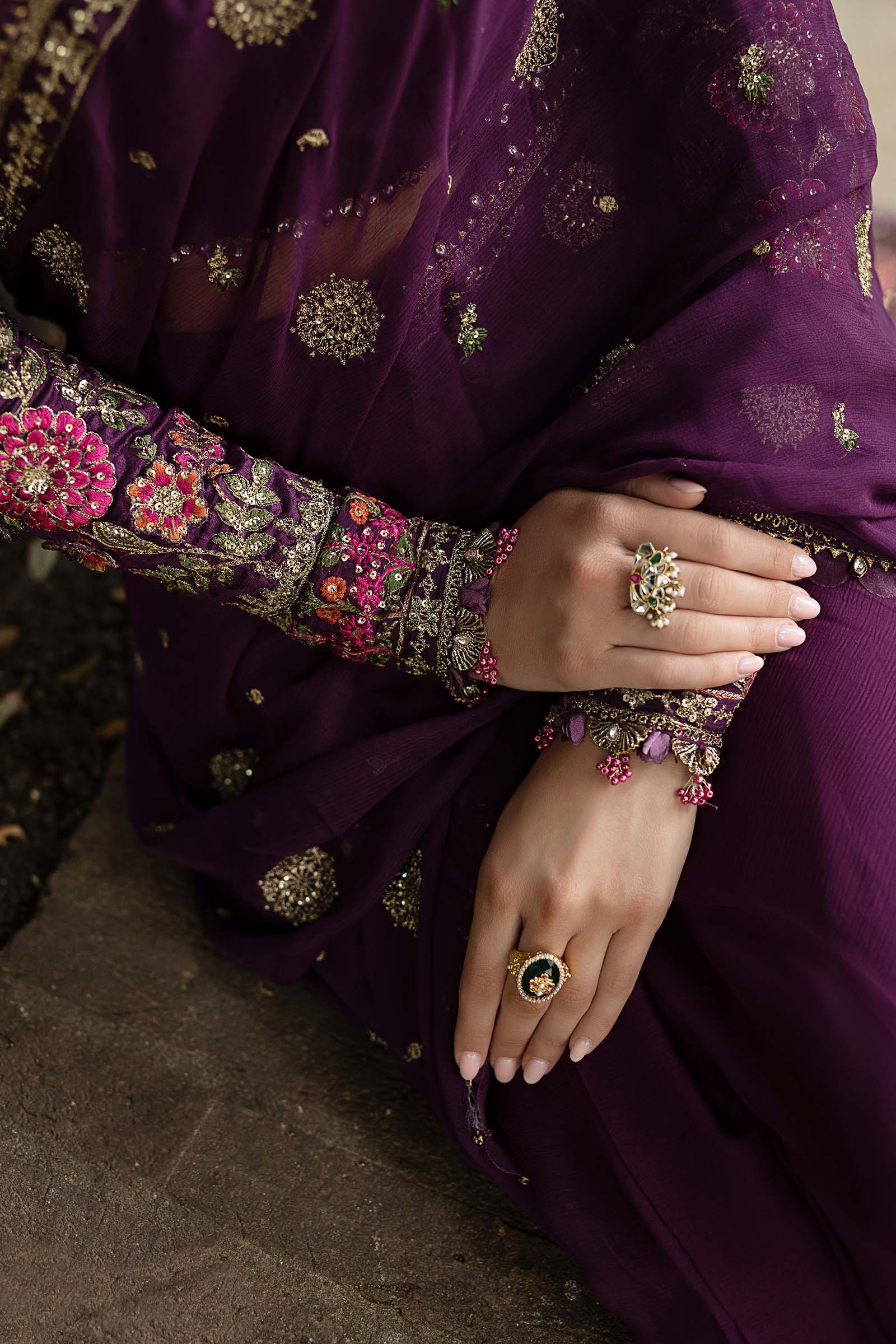 Unstitched Embroidered Chiffon Saree - My Store