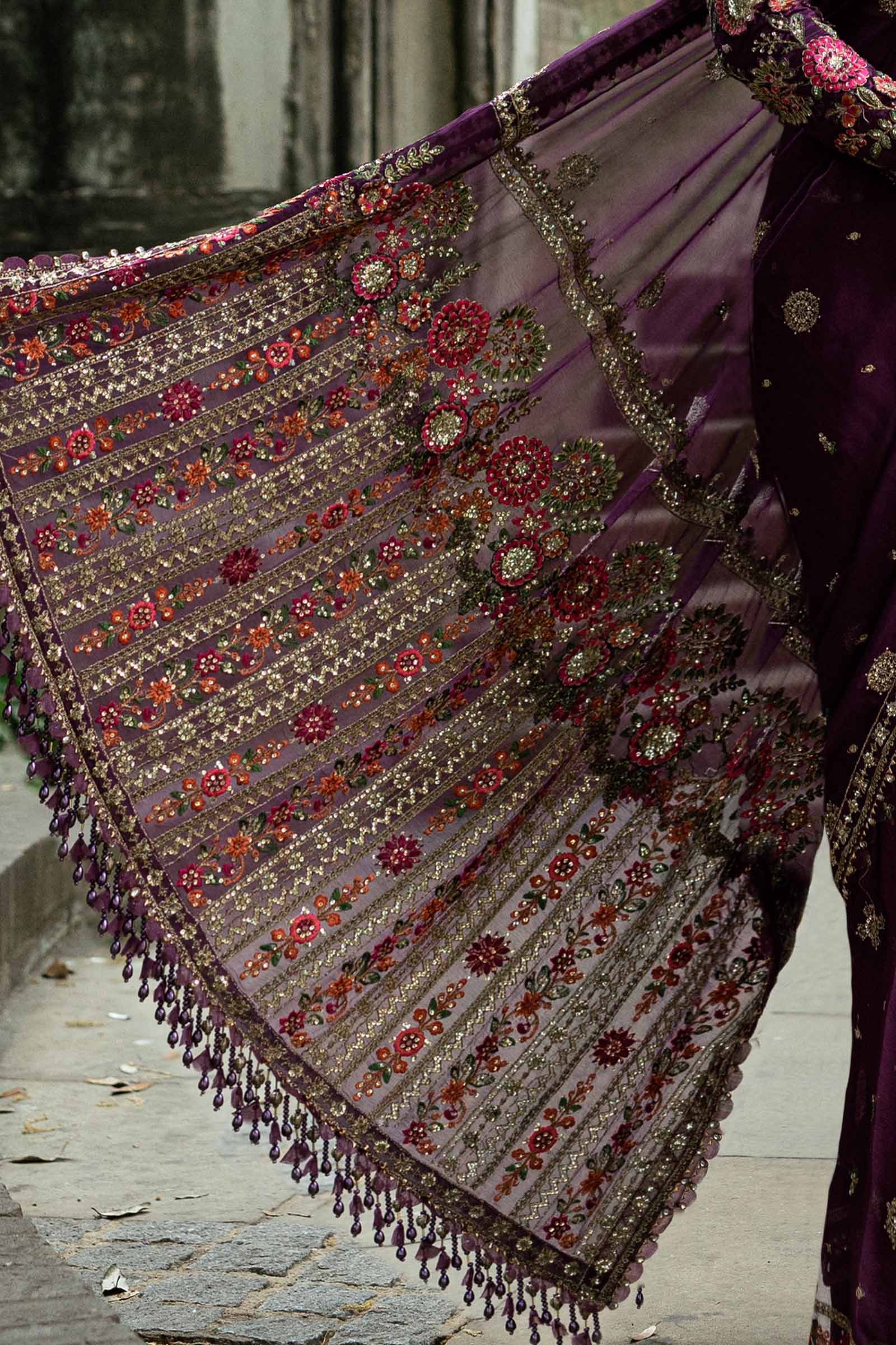 Unstitched Embroidered Chiffon Saree - My Store