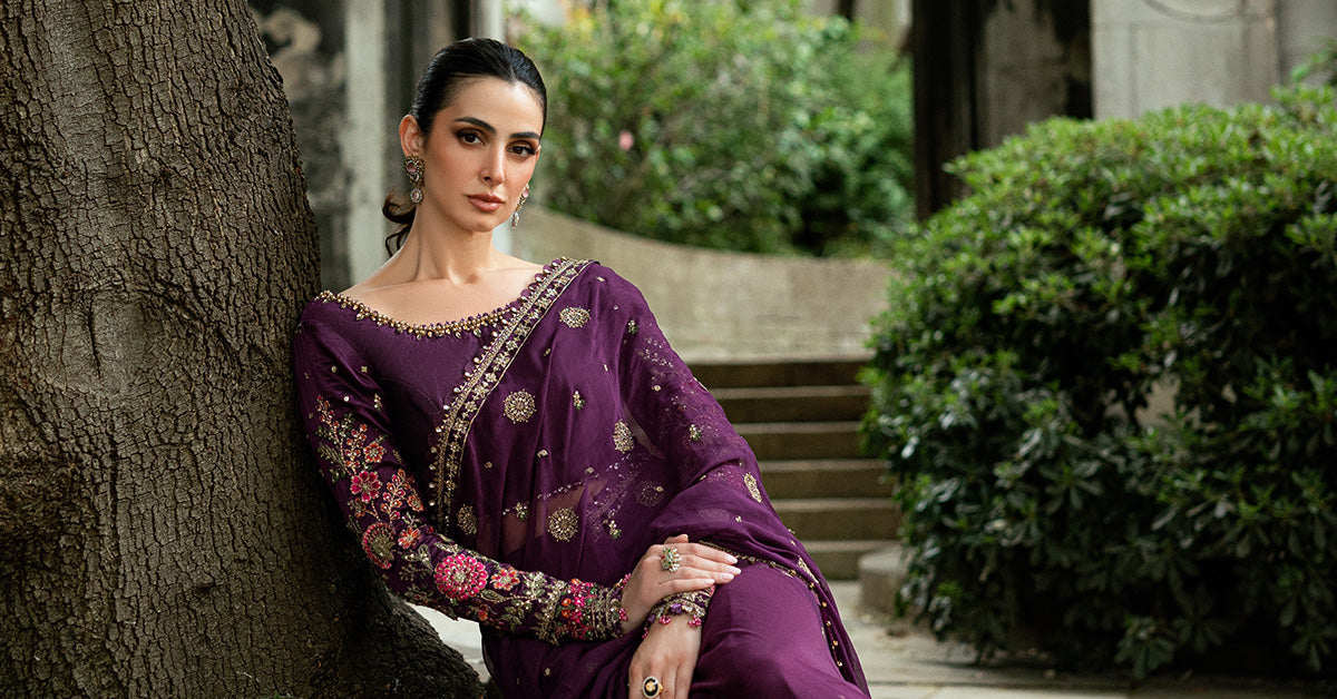 Unstitched Embroidered Chiffon Saree - My Store