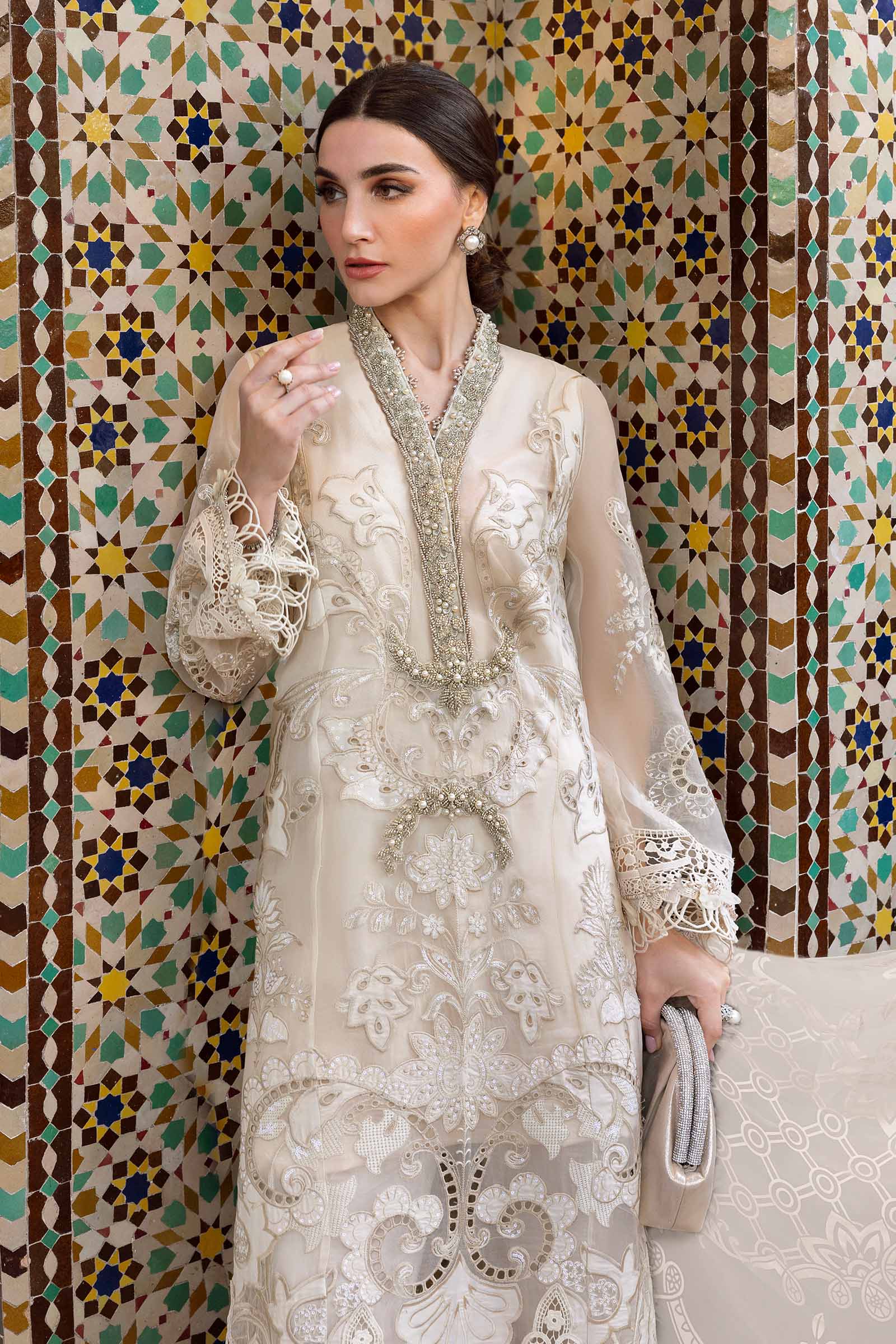 3 Piece Unstitched Embroidered Organza Suit | D-2506-A - Silko Store