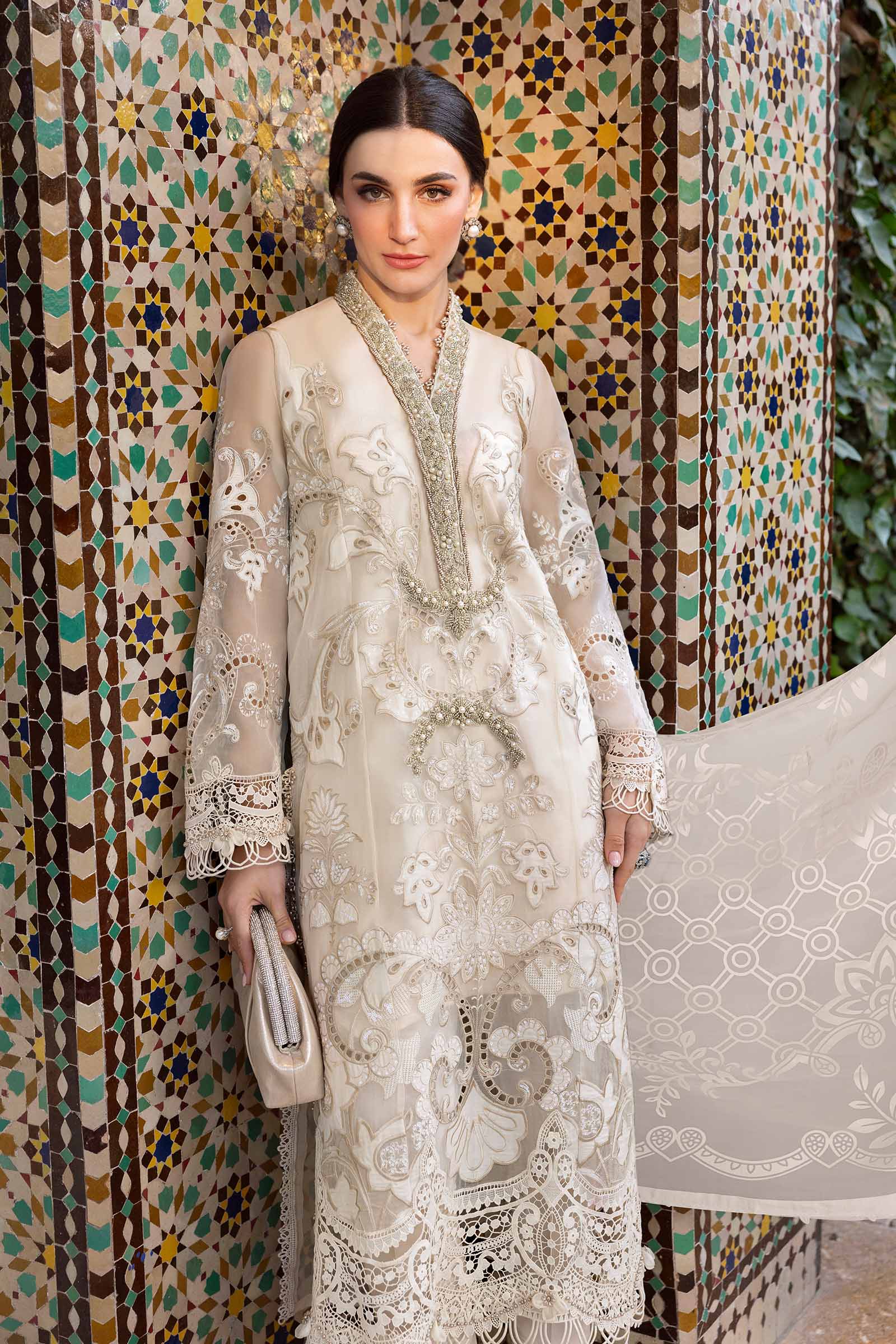 3 Piece Unstitched Embroidered Organza Suit | D-2506-A - Silko Store