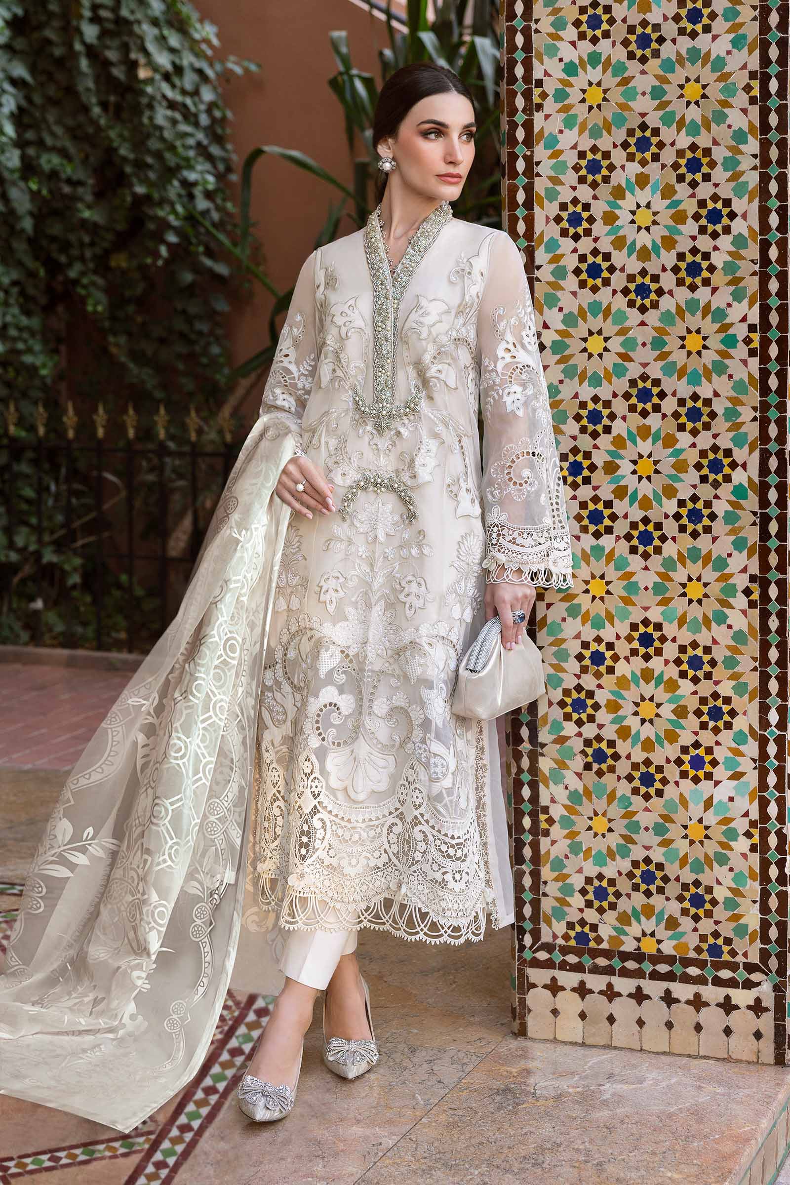 3 Piece Unstitched Embroidered Organza Suit | D-2506-A - Silko Store