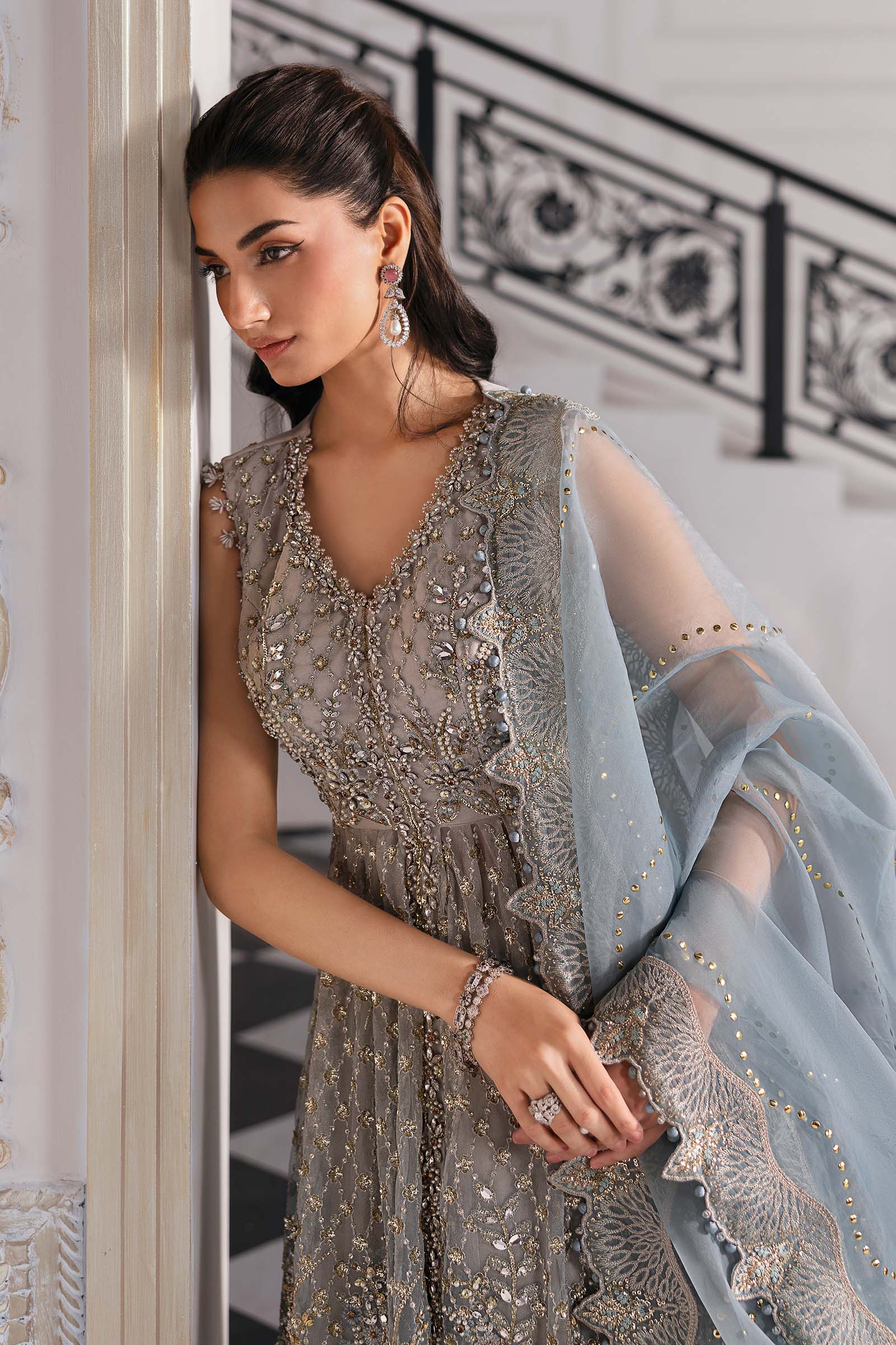 3 Piece Unstitched Embroidered Net Suit | BD-3002 - Silko Store