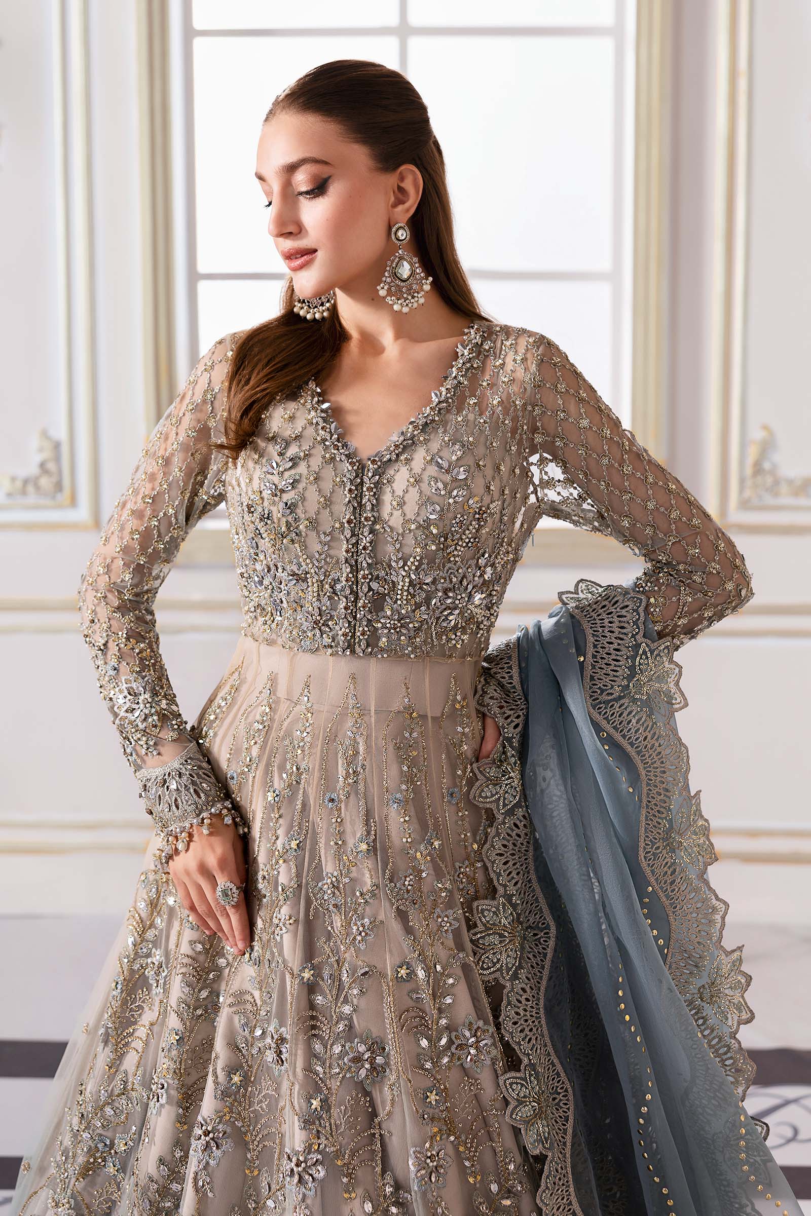 3 Piece Unstitched Embroidered Net Suit | BD-3002 - Silko Store