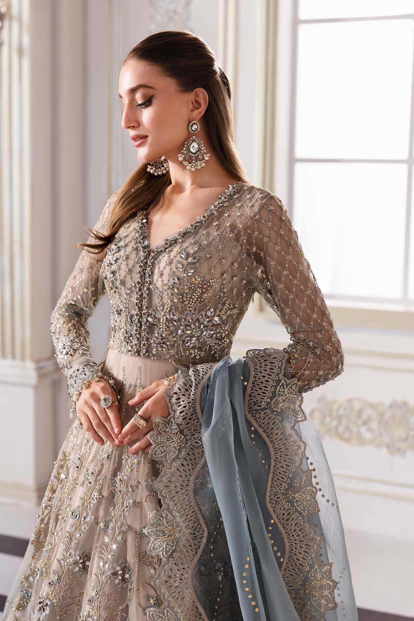 3 Piece Unstitched Embroidered Net Suit | BD-3002 - Silko Store