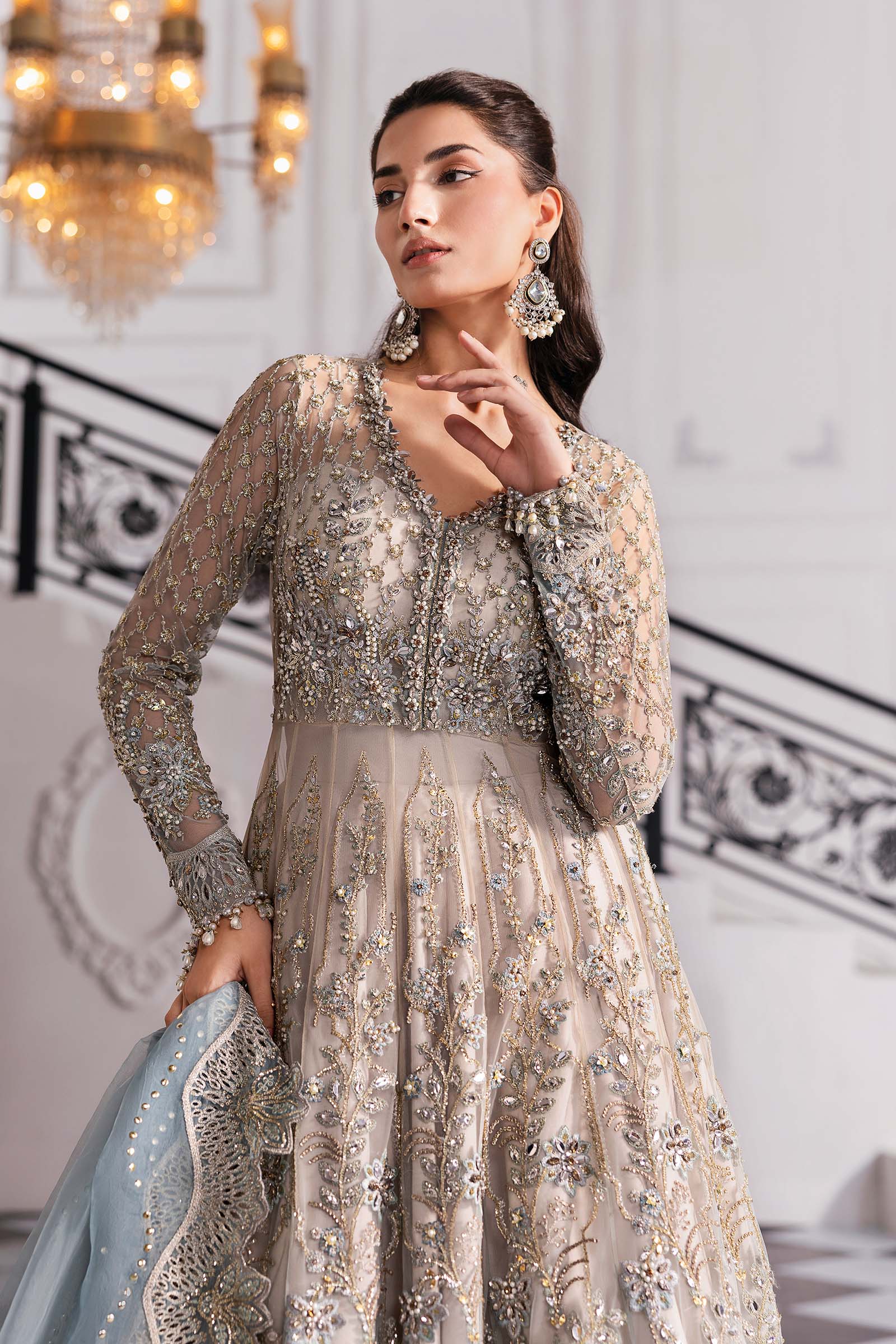 3 Piece Unstitched Embroidered Net Suit | BD-3002 - Silko Store