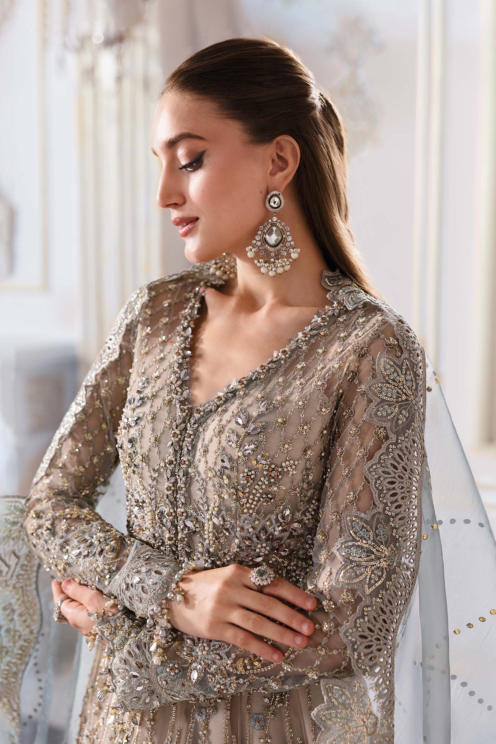 3 Piece Unstitched Embroidered Net Suit | BD-3002 - Silko Store