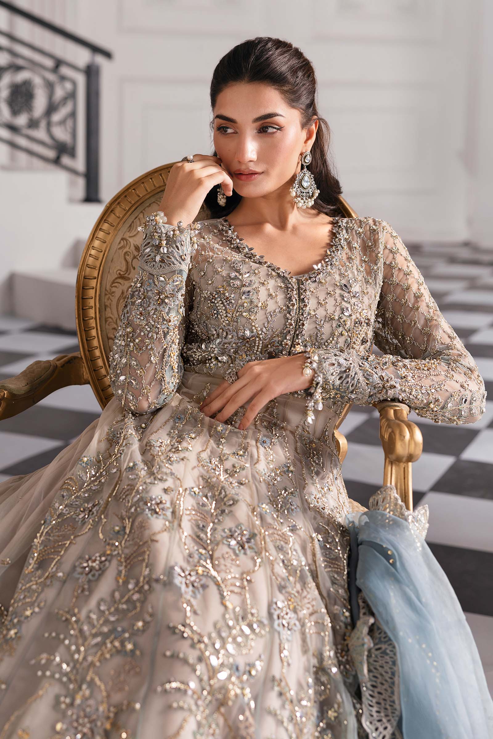 3 Piece Unstitched Embroidered Net Suit | BD-3002 - Silko Store