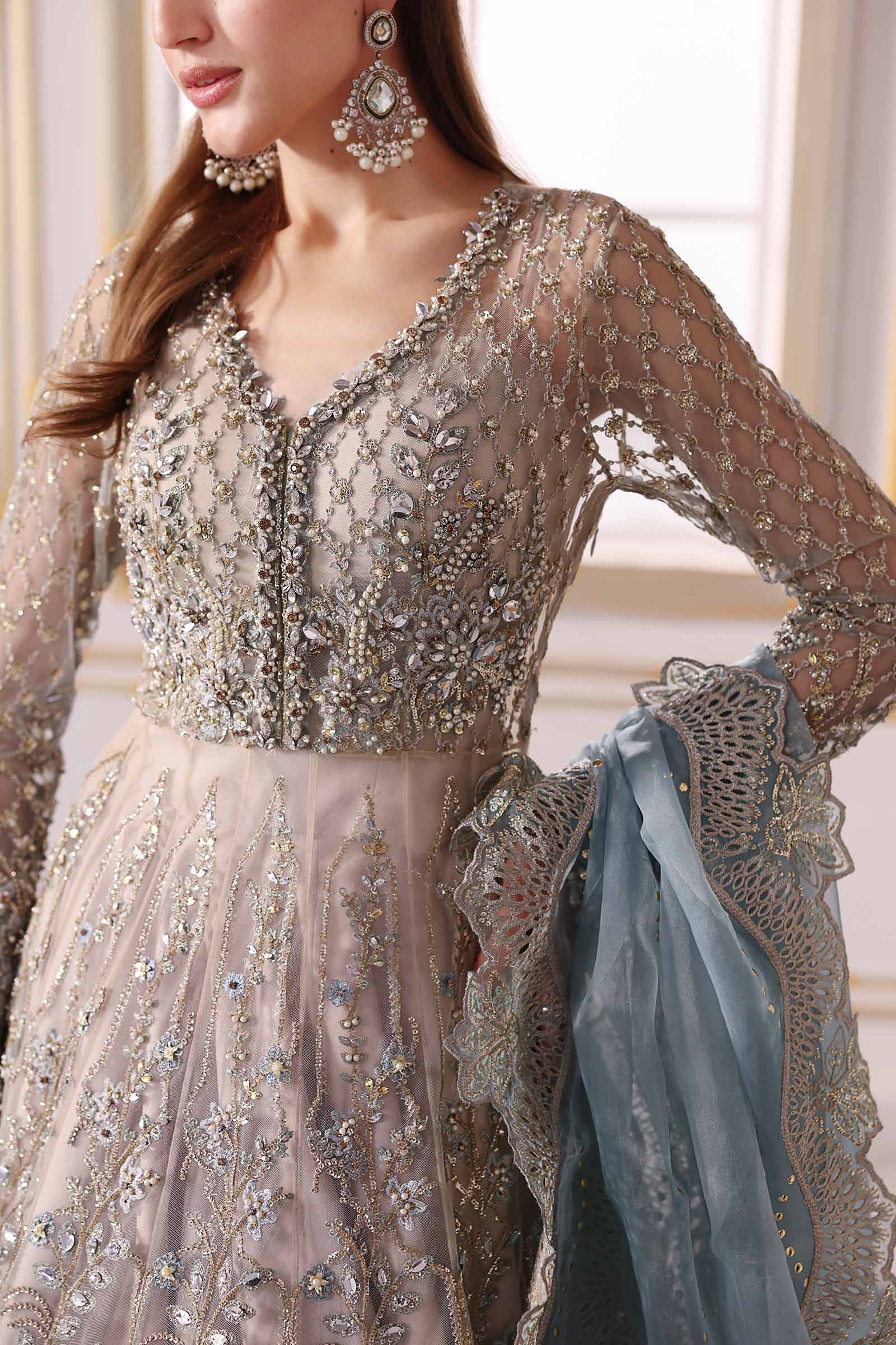 3 Piece Unstitched Embroidered Net Suit | BD-3002 - Silko Store