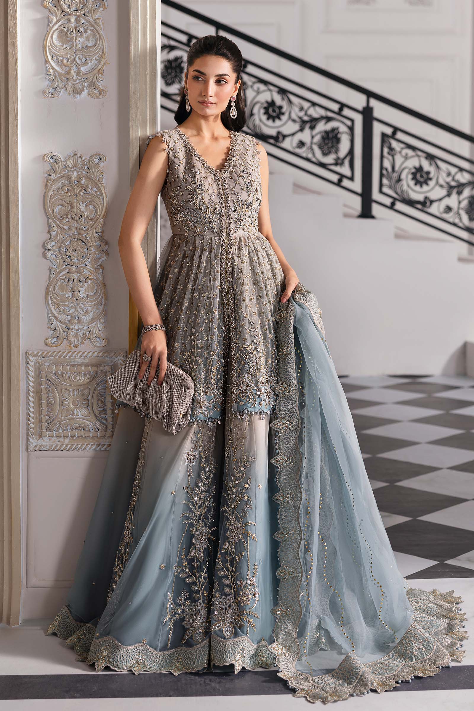 3 Piece Unstitched Embroidered Net Suit | BD-3002 - Silko Store