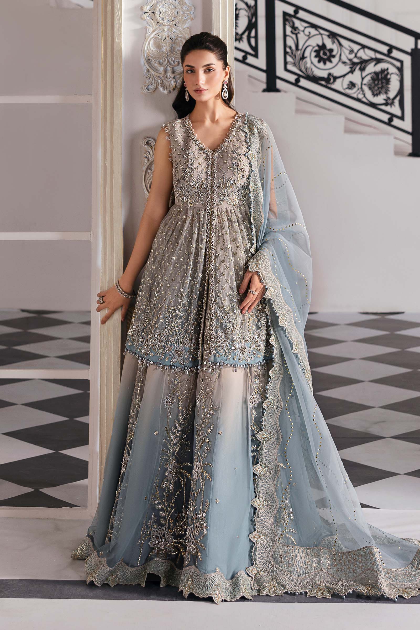 3 Piece Unstitched Embroidered Net Suit | BD-3002 - Silko Store