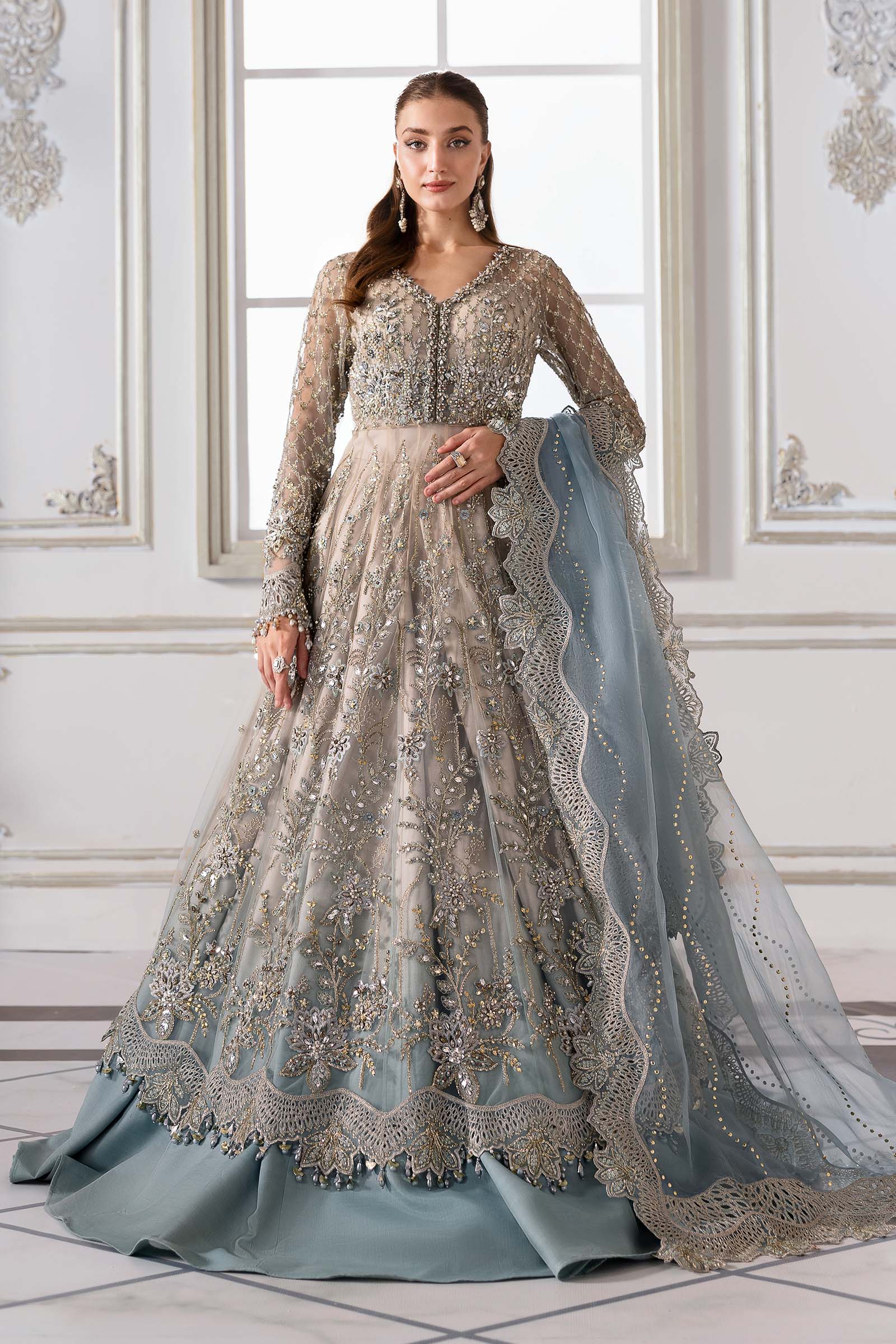 3 Piece Unstitched Embroidered Net Suit | BD-3002 - Silko Store