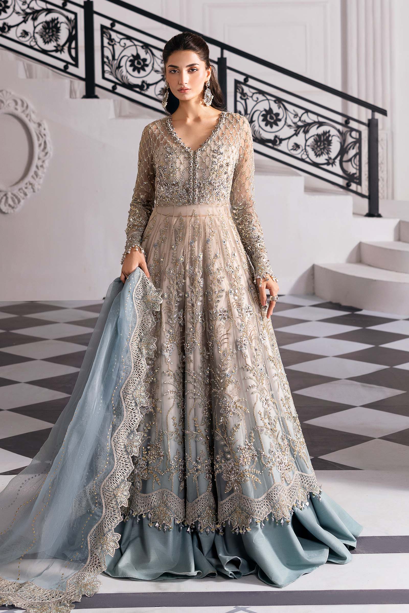 3 Piece Unstitched Embroidered Net Suit | BD-3002 - Silko Store