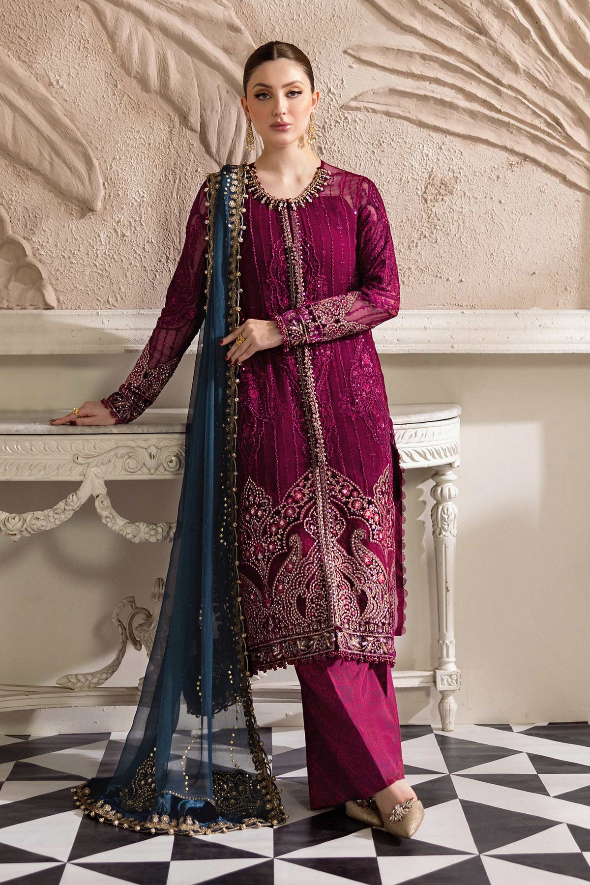 3 Piece Unstitched Embroidered Chiffon Suit | MPC-25-102 - My Store