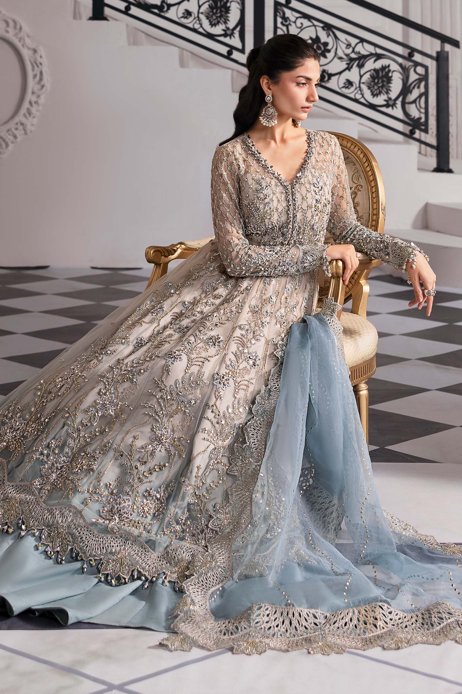 3 Piece Unstitched Embroidered Net Suit | BD-3002 - Silko Store