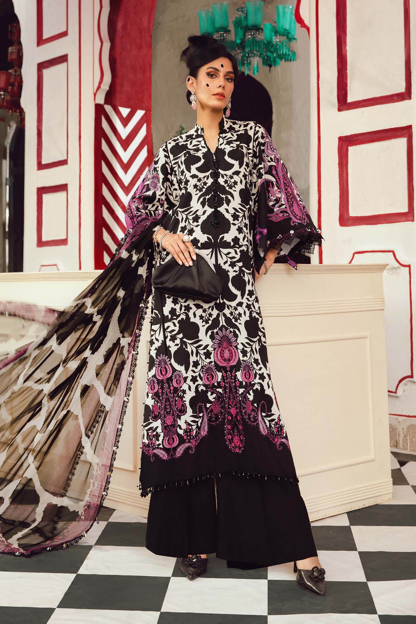 3 Piece Unstitched Embroidered Cambric Suit | MPT-2704-B - My Store