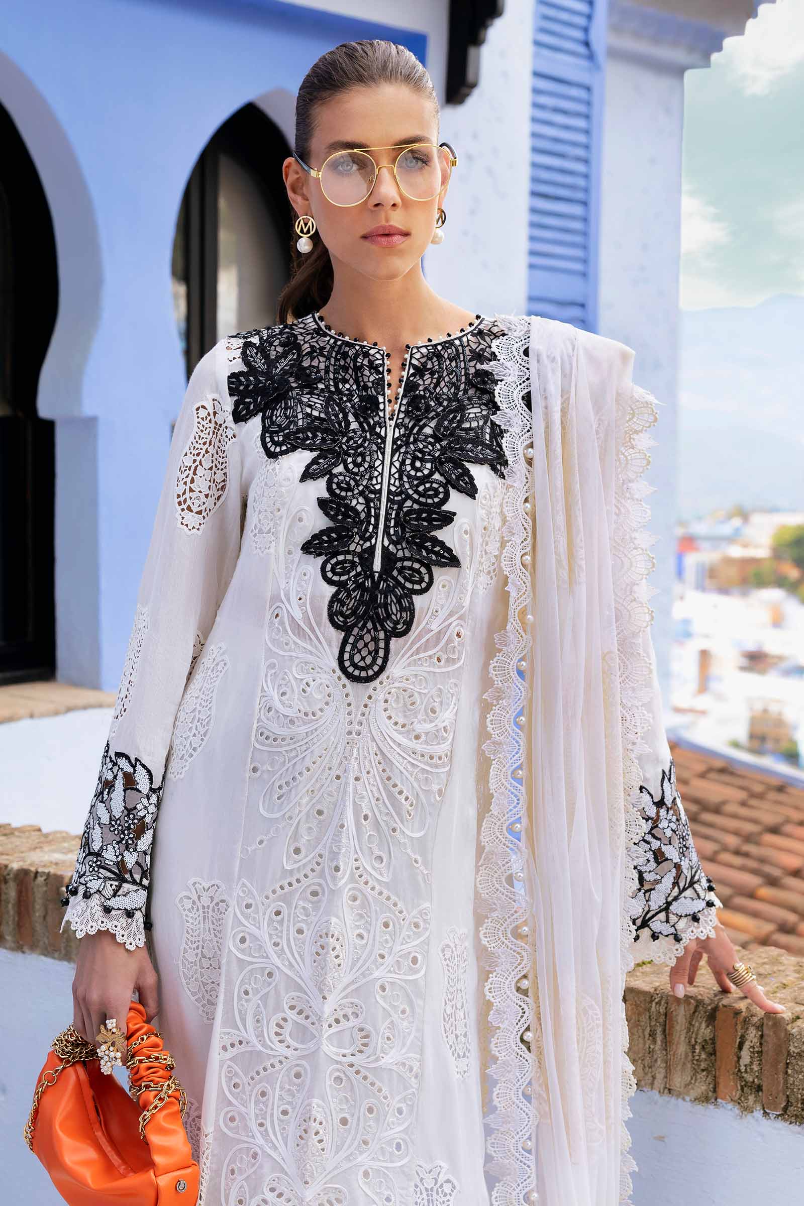 3 Piece Unstitched Embroidered Paper Cotton Suit | D-2505-A - Silko Store
