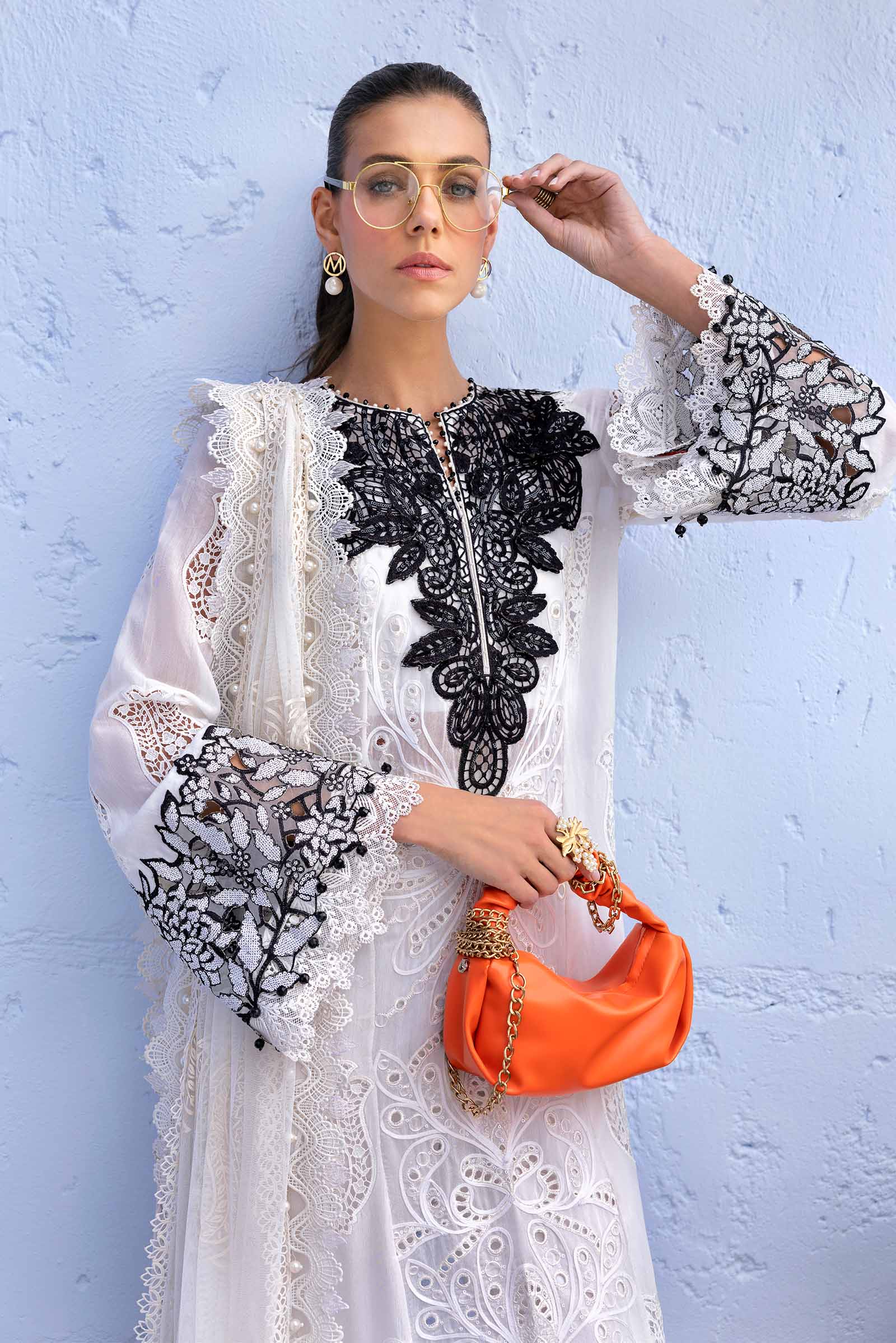 3 Piece Unstitched Embroidered Paper Cotton Suit | D-2505-A - Silko Store