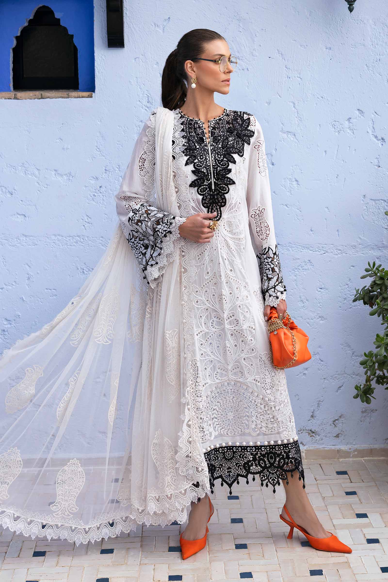 3 Piece Unstitched Embroidered Paper Cotton Suit | D-2505-A - Silko Store