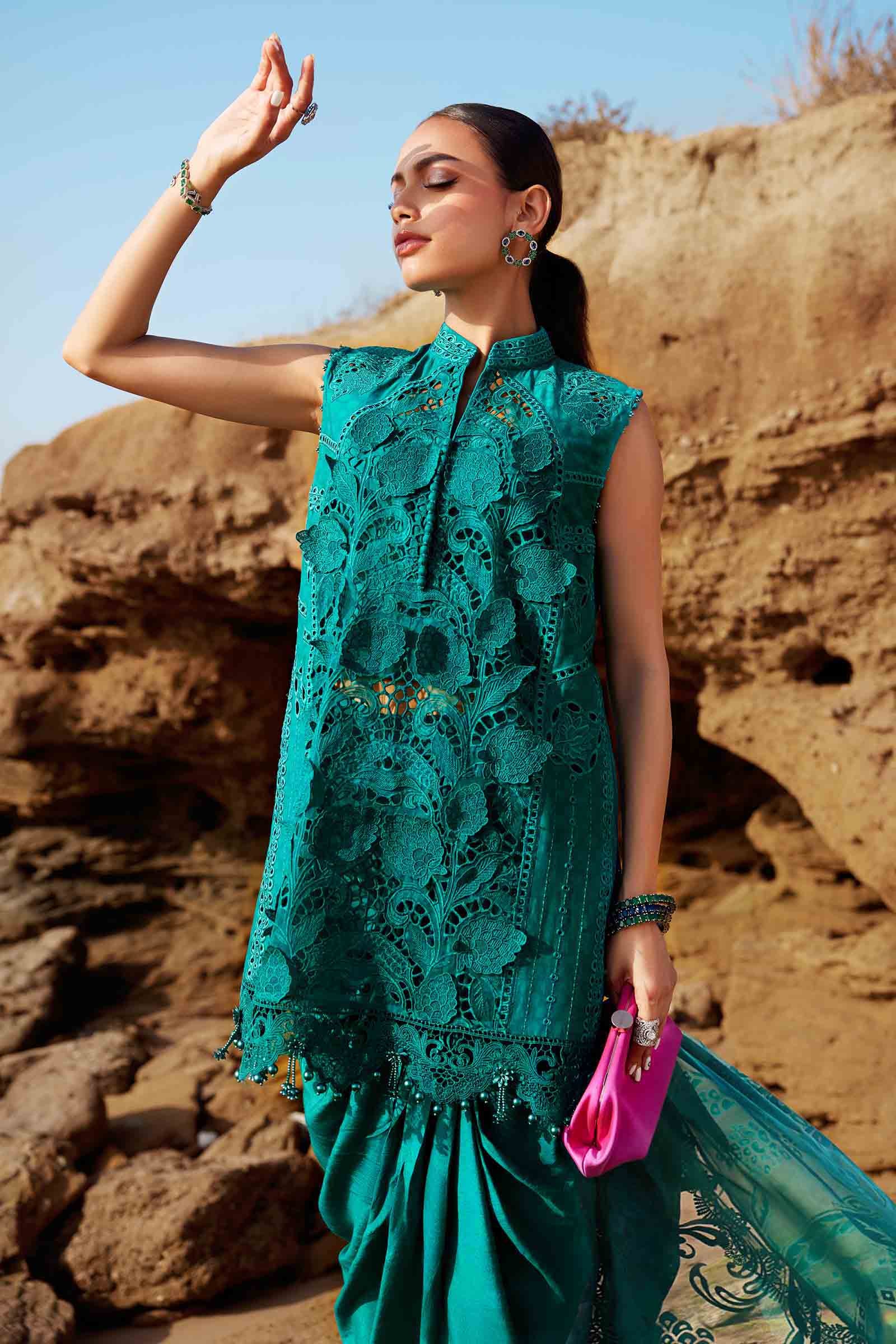 3 Piece Unstitched Embroidered Organza Lawn Suit | EID LAWN-25-05 - Silko Store