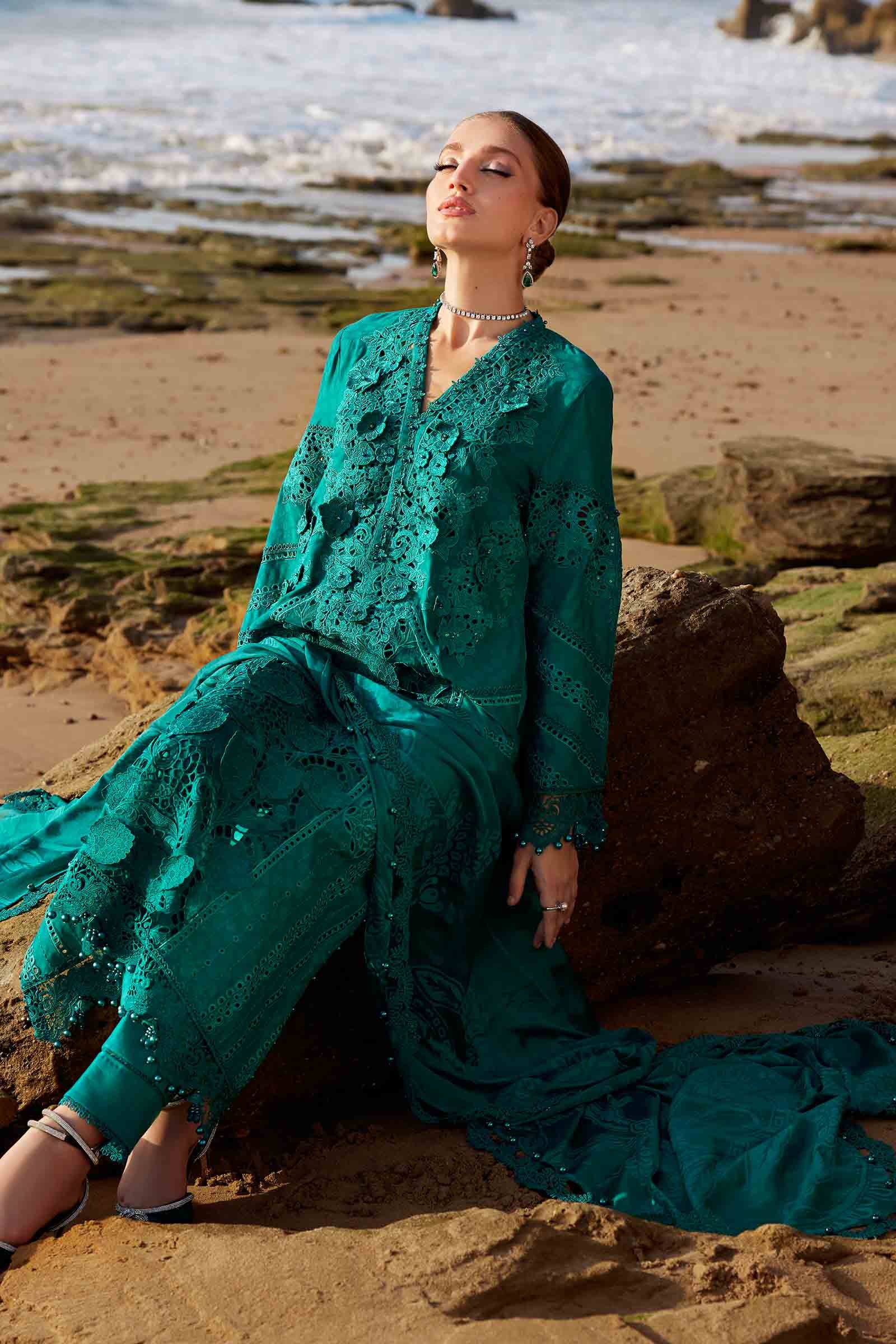 3 Piece Unstitched Embroidered Organza Lawn Suit | EID LAWN-25-05 - Silko Store