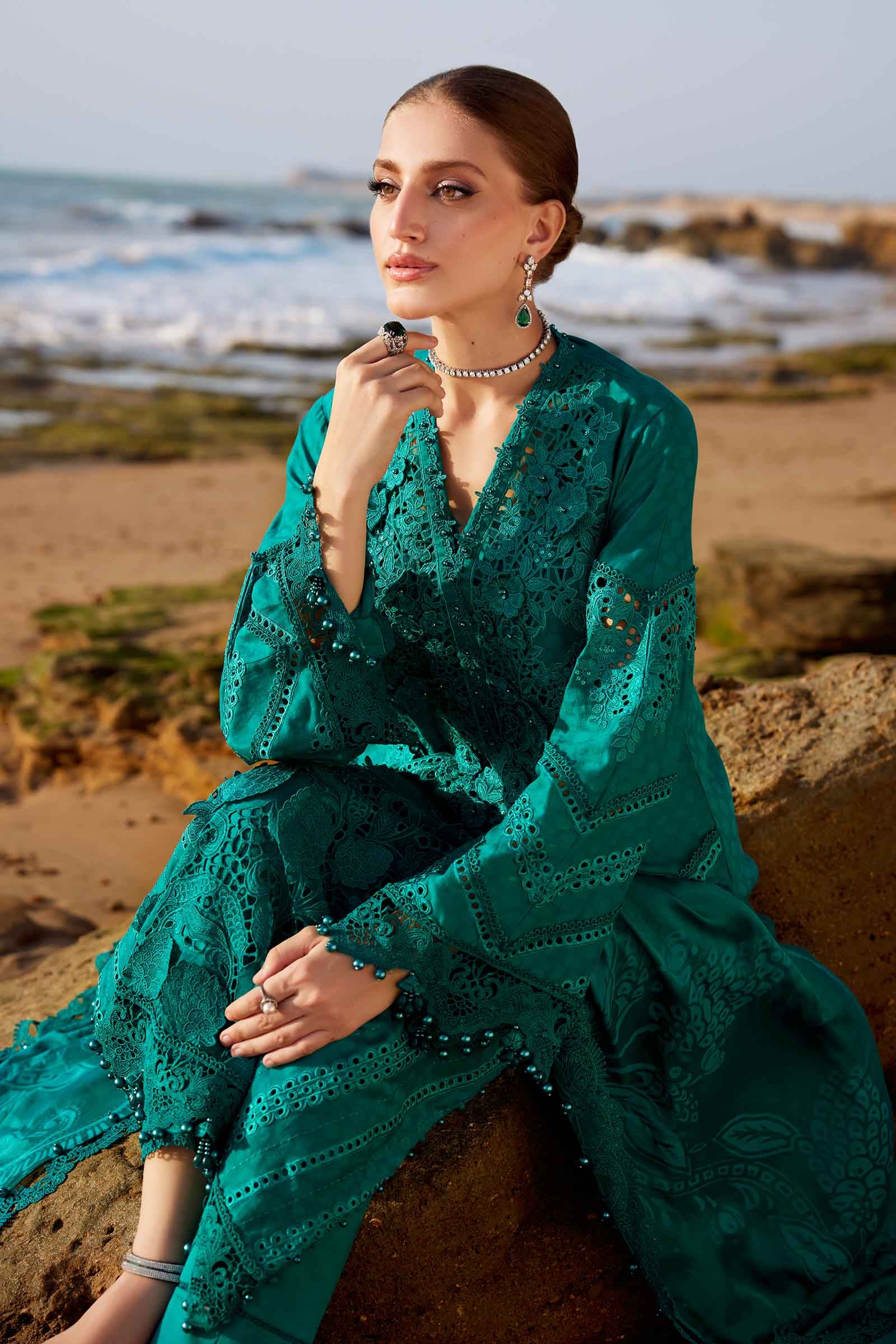 3 Piece Unstitched Embroidered Organza Lawn Suit | EID LAWN-25-05 - Silko Store
