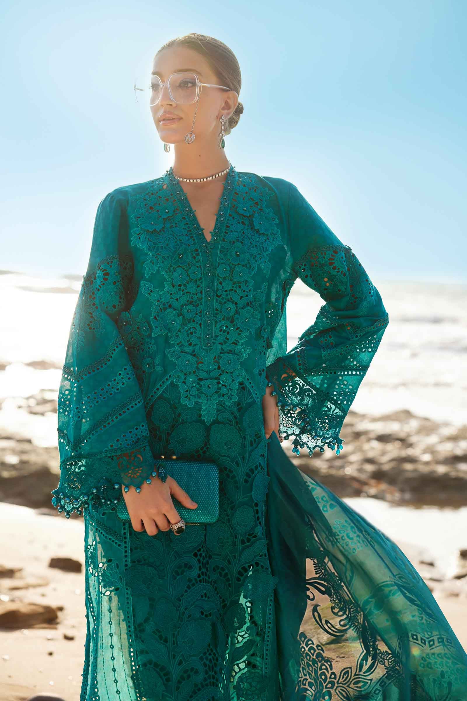 3 Piece Unstitched Embroidered Organza Lawn Suit | EID LAWN-25-05 - Silko Store