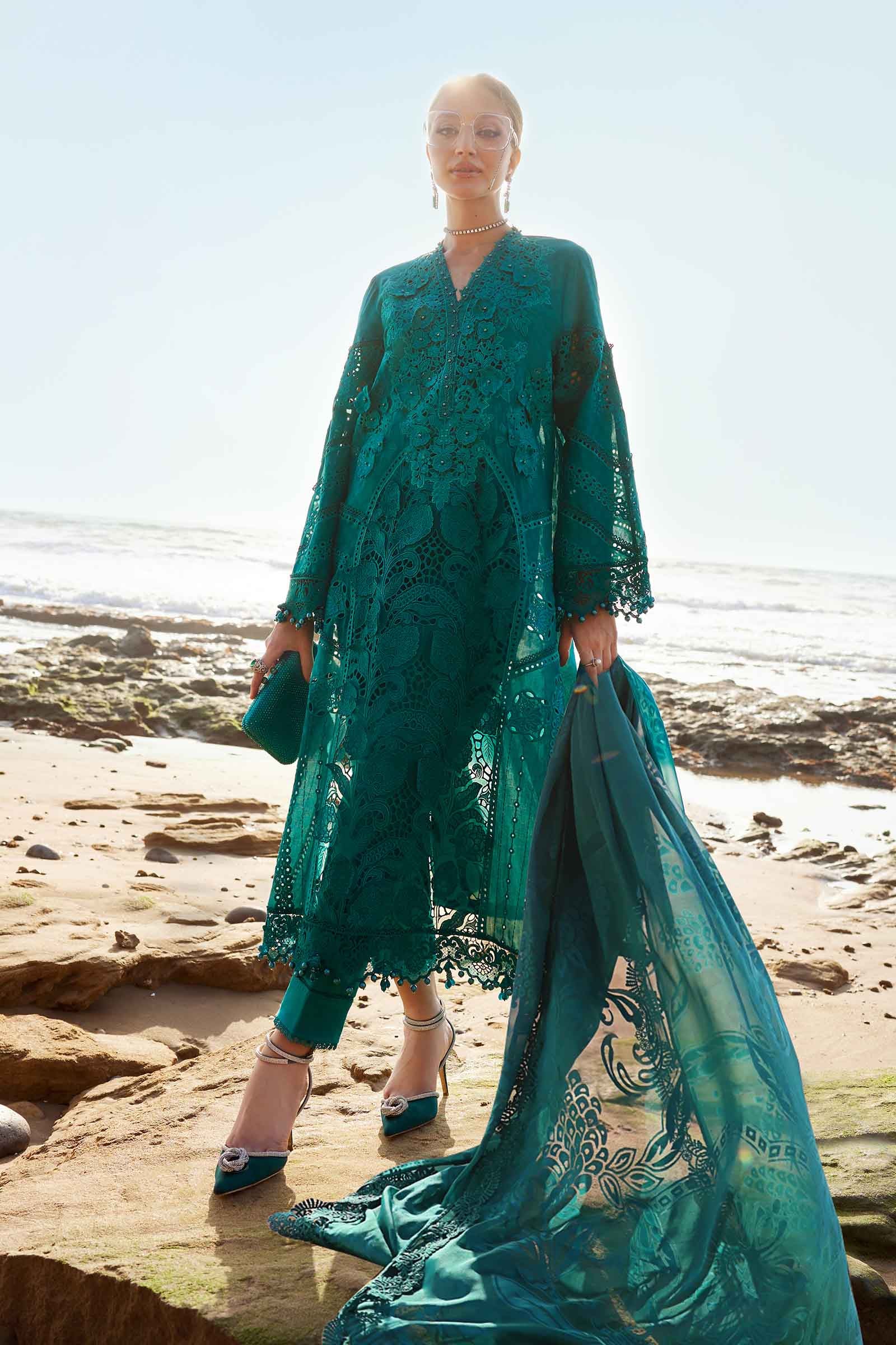 3 Piece Unstitched Embroidered Organza Lawn Suit | EID LAWN-25-05 - Silko Store