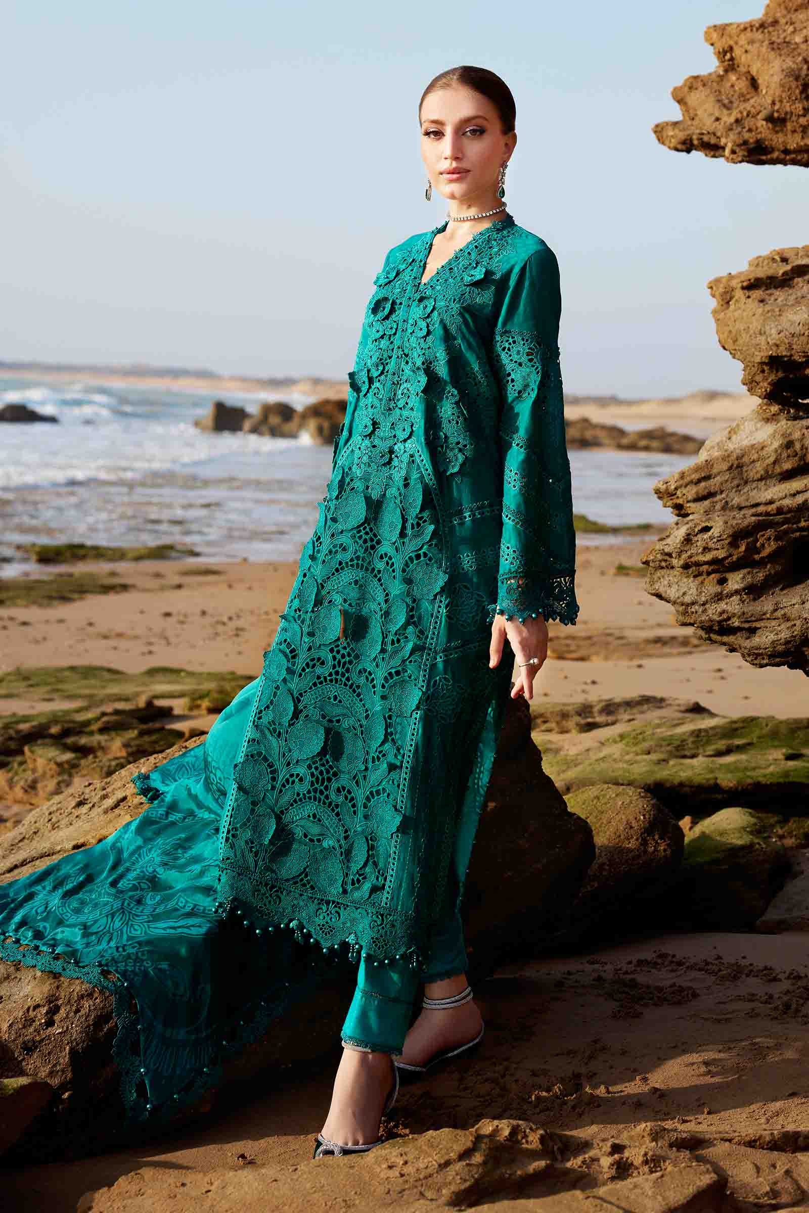 3 Piece Unstitched Embroidered Organza Lawn Suit | EID LAWN-25-05 - Silko Store