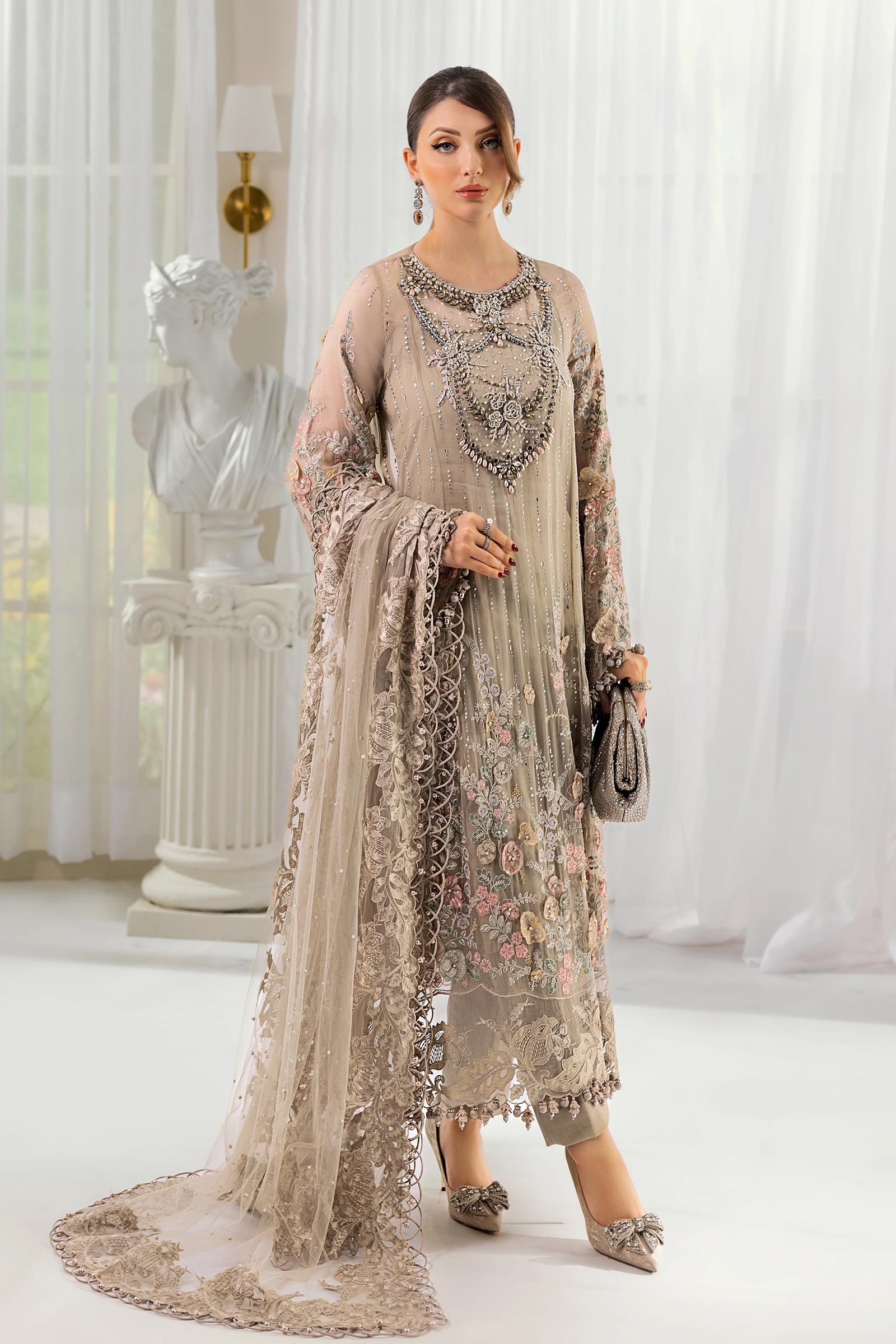 3 Piece Unstitched Embroidered Chiffon Suit | MPC-25-107 - Silko Store