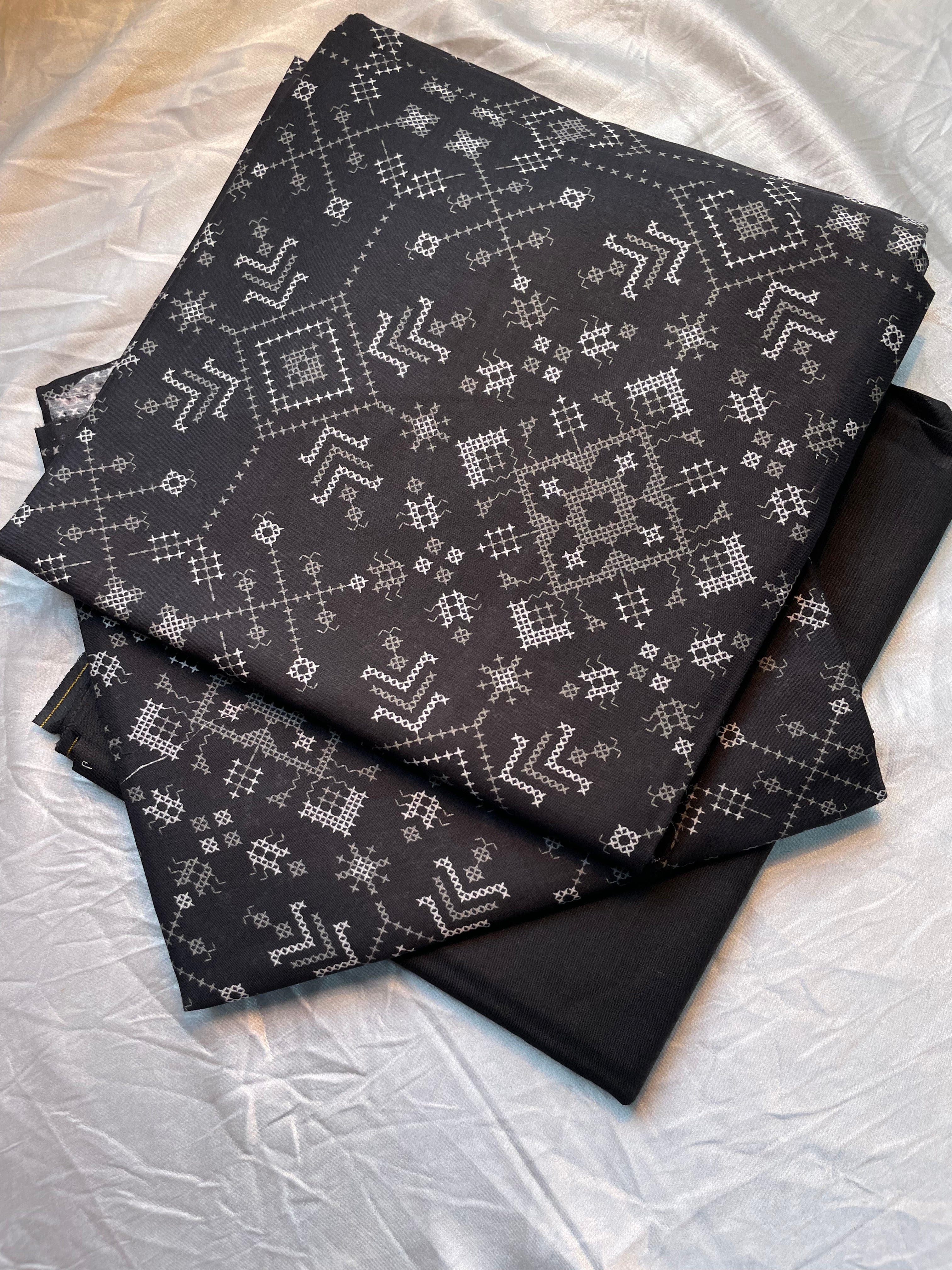 3 Piece Printed Lawn Suit – Black & White Geometric - Silko Store