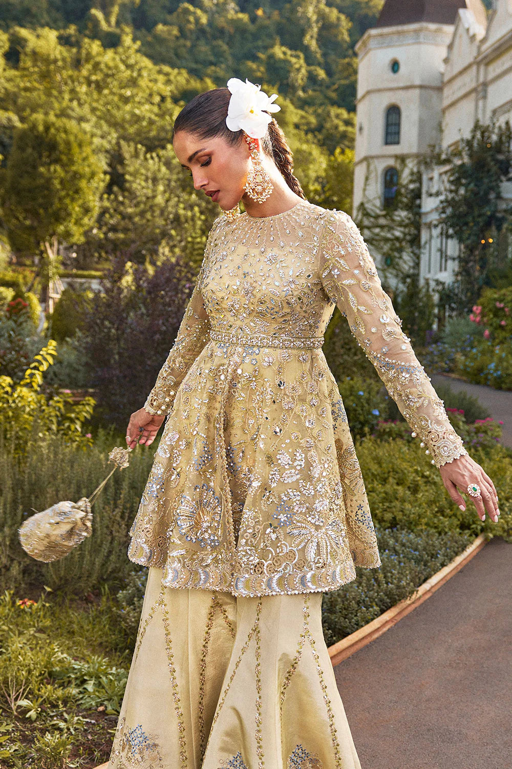 Luxury Hand-Embellished Organza Suit in Gold | Chantelle Formal Unstitched Collection BQU-UF-D752-00 - Silko Store