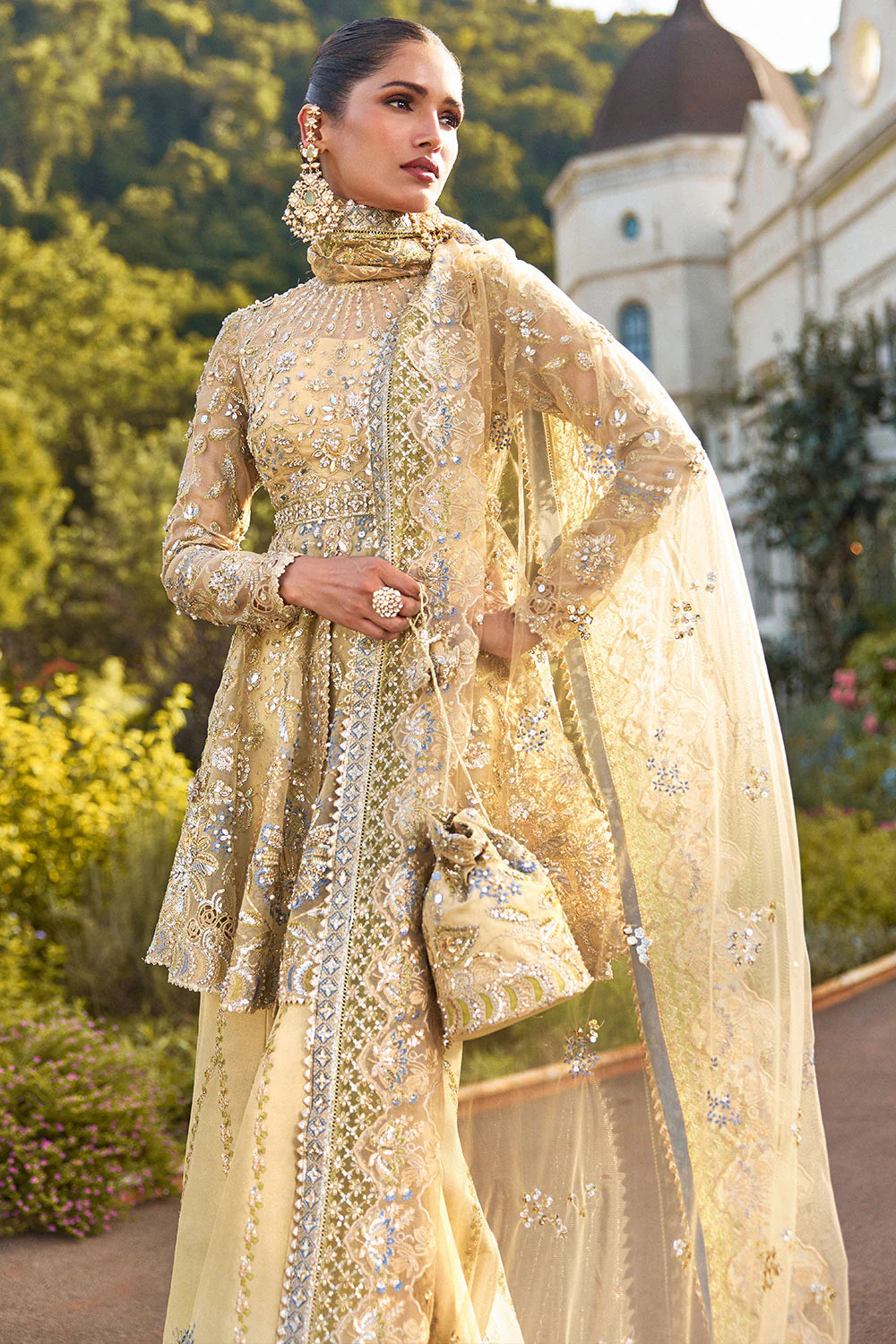 Luxury Hand-Embellished Organza Suit in Gold | Chantelle Formal Unstitched Collection BQU-UF-D752-00 - Silko Store