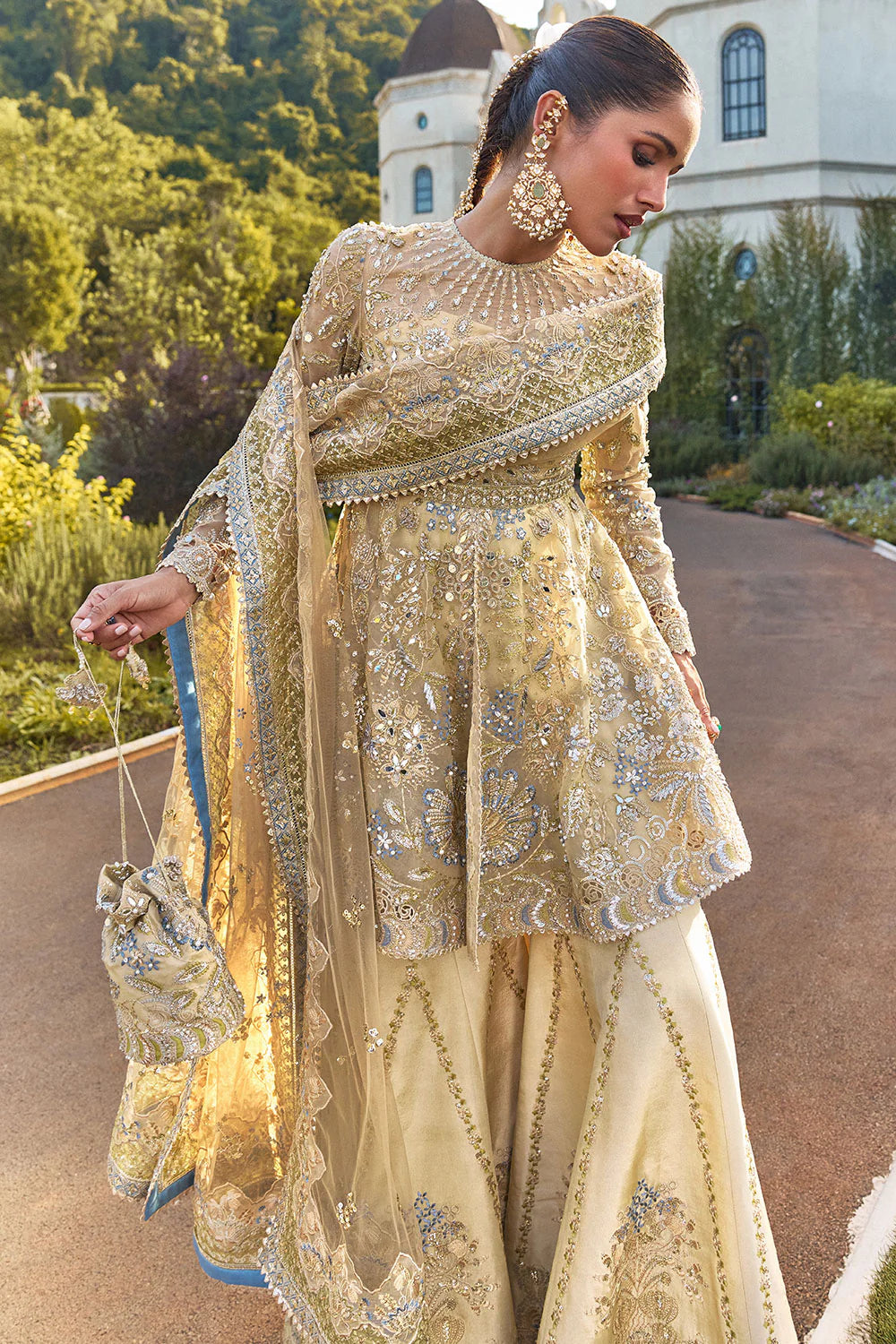 Luxury Hand-Embellished Organza Suit in Gold | Chantelle Formal Unstitched Collection BQU-UF-D752-00 - Silko Store