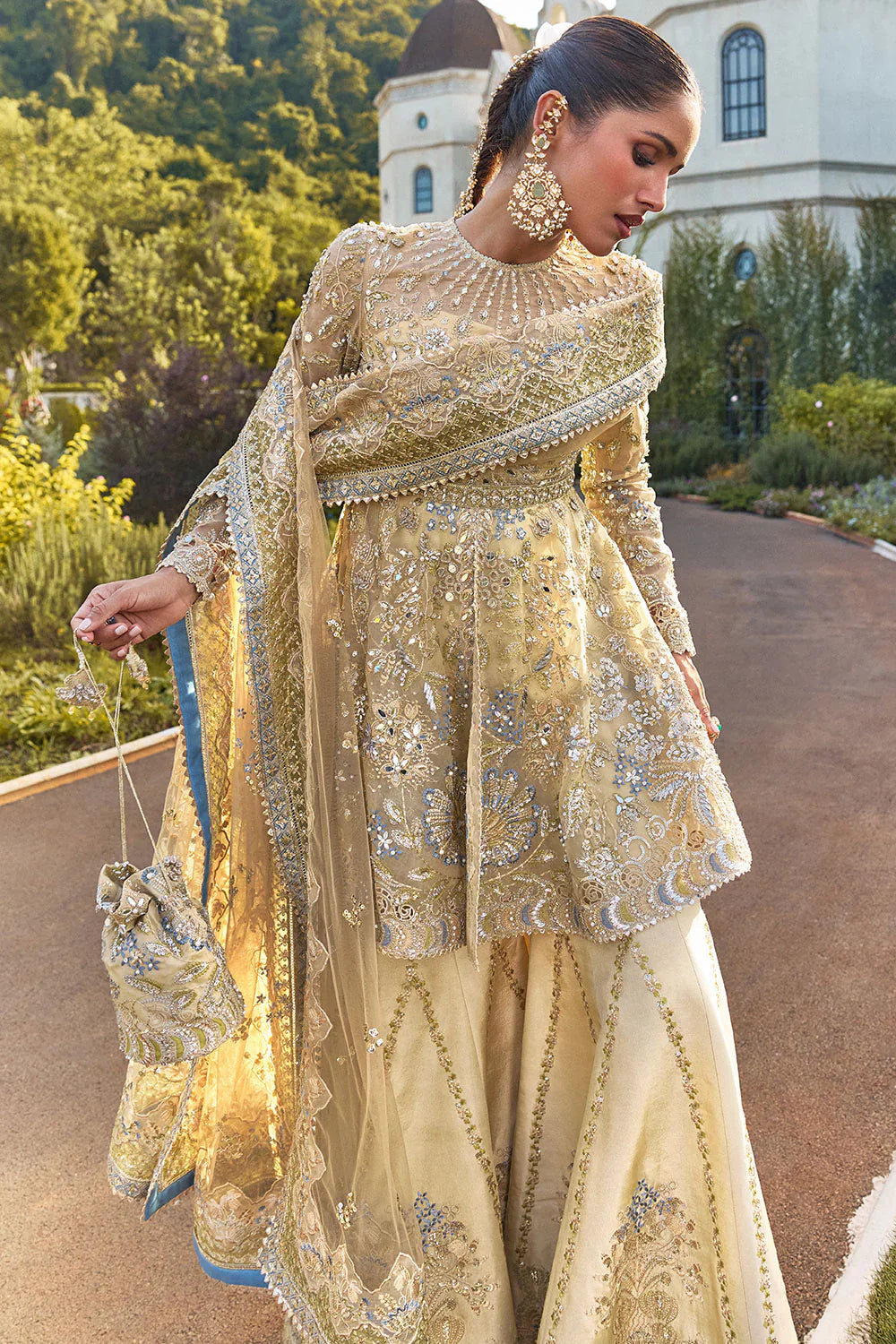 Luxury Hand-Embellished Organza Suit in Gold | Chantelle Formal Unstitched Collection BQU-UF-D752-00 - Silko Store