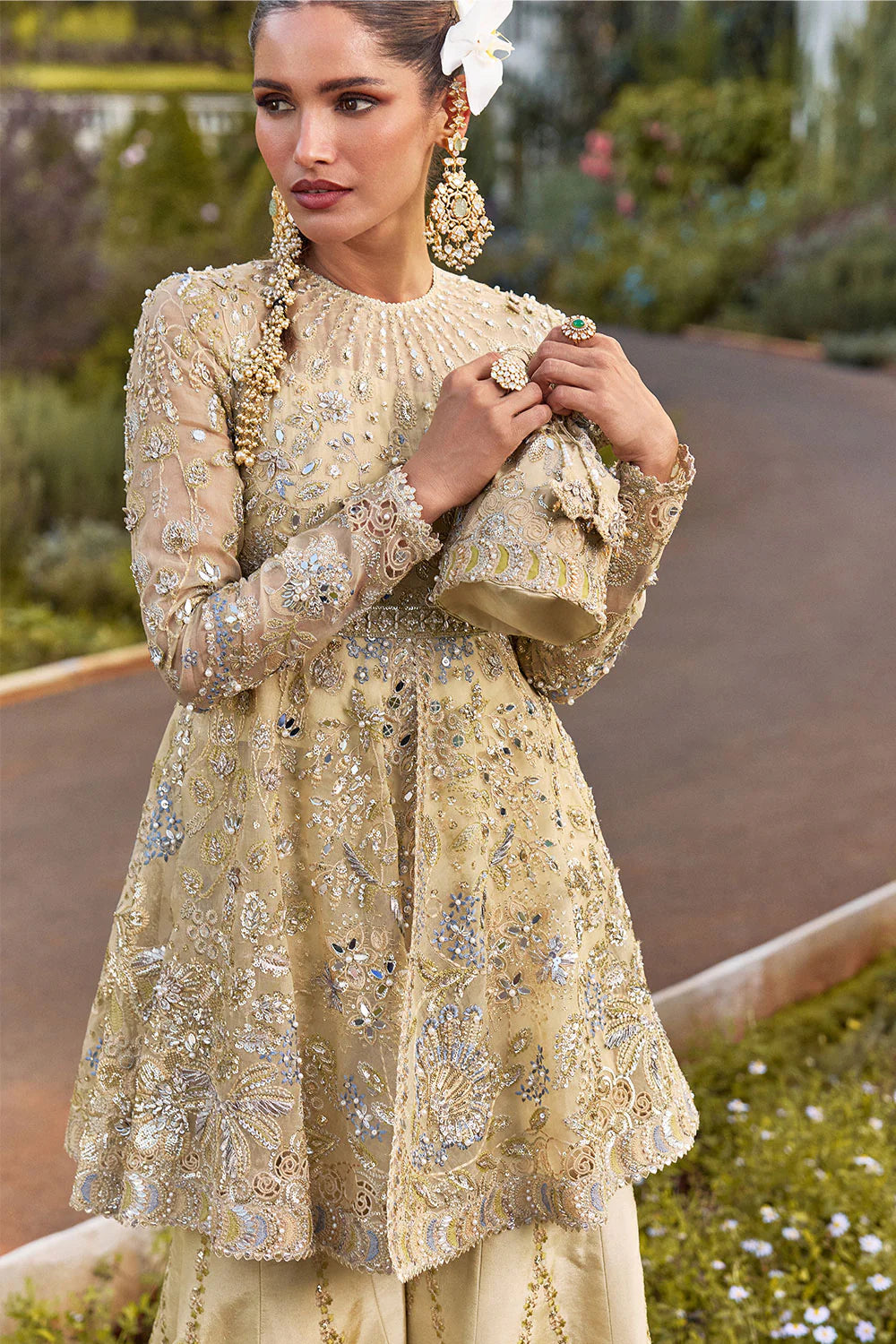 Luxury Hand-Embellished Organza Suit in Gold | Chantelle Formal Unstitched Collection BQU-UF-D752-00 - Silko Store