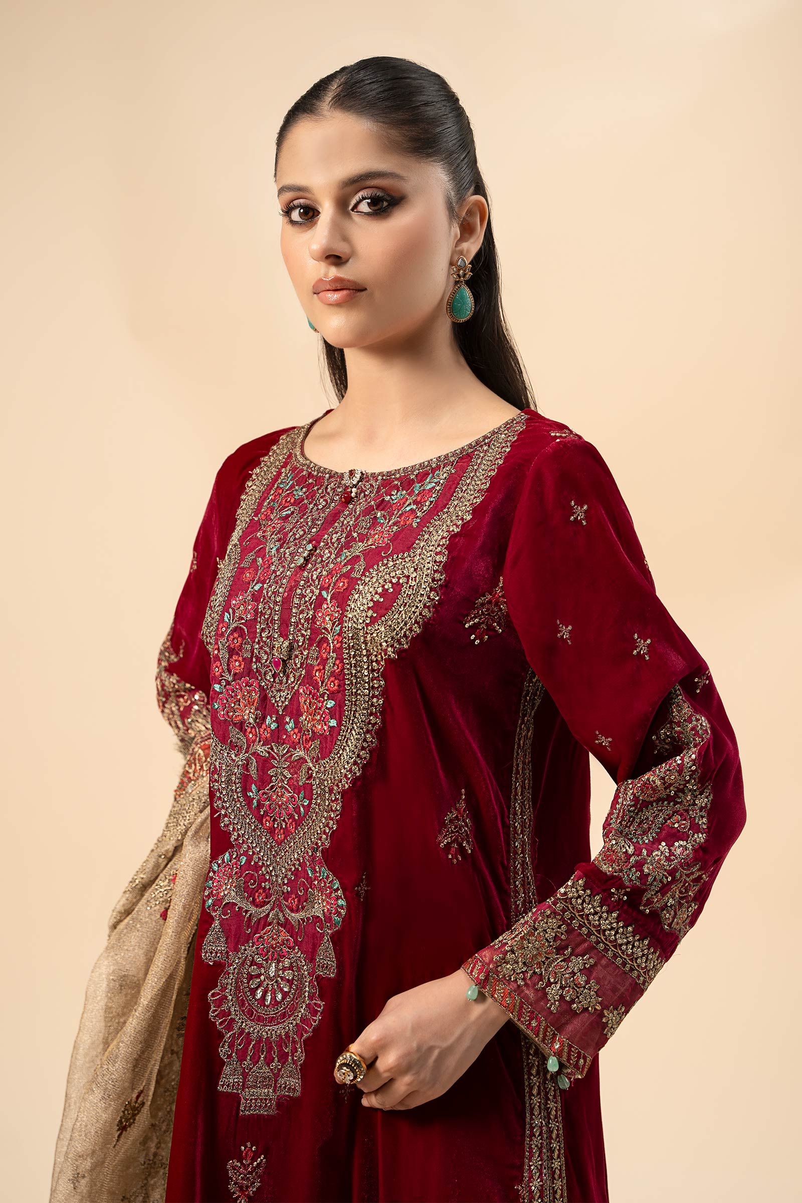 3 Piece Embroidered Velvet Suit | SF-W24-29 - Silko Store