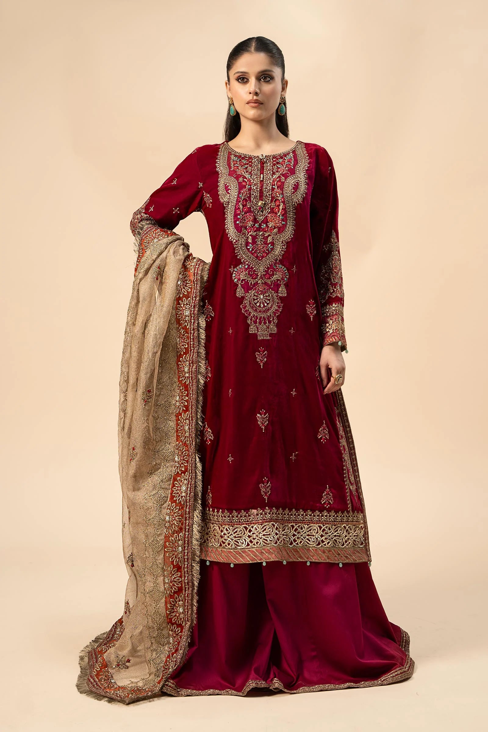 3 Piece Embroidered Velvet Suit | SF-W24-29 - Silko Store
