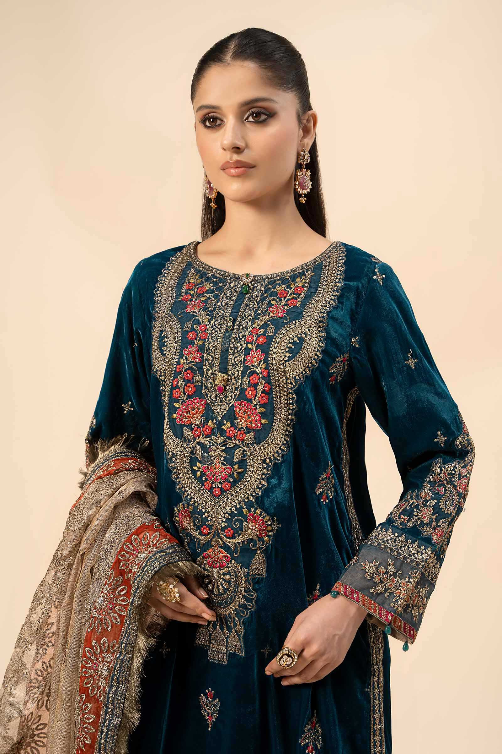 3 Piece Embroidered Velvet Suit - Silko Store