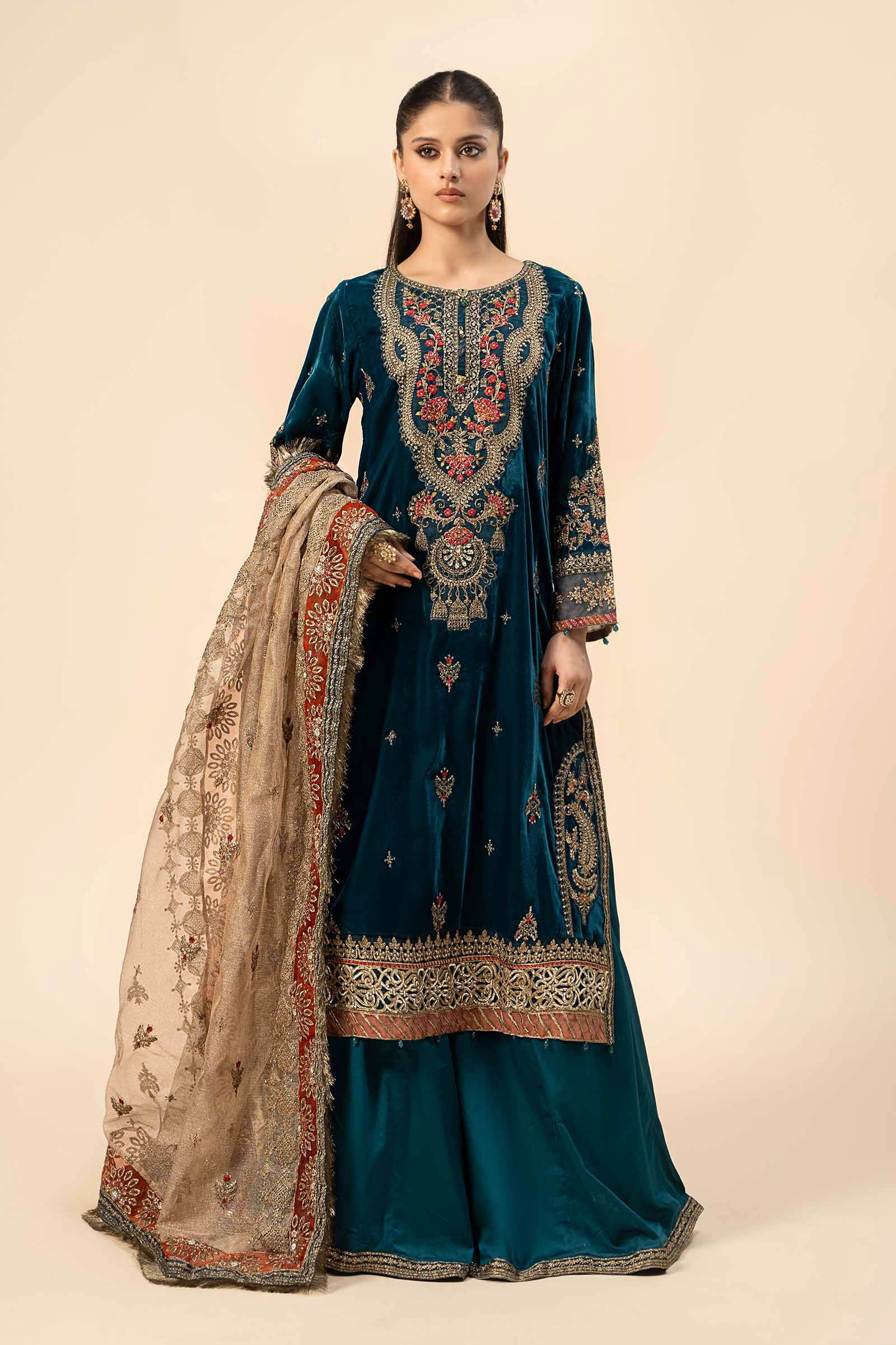3 Piece Embroidered Velvet Suit - Silko Store